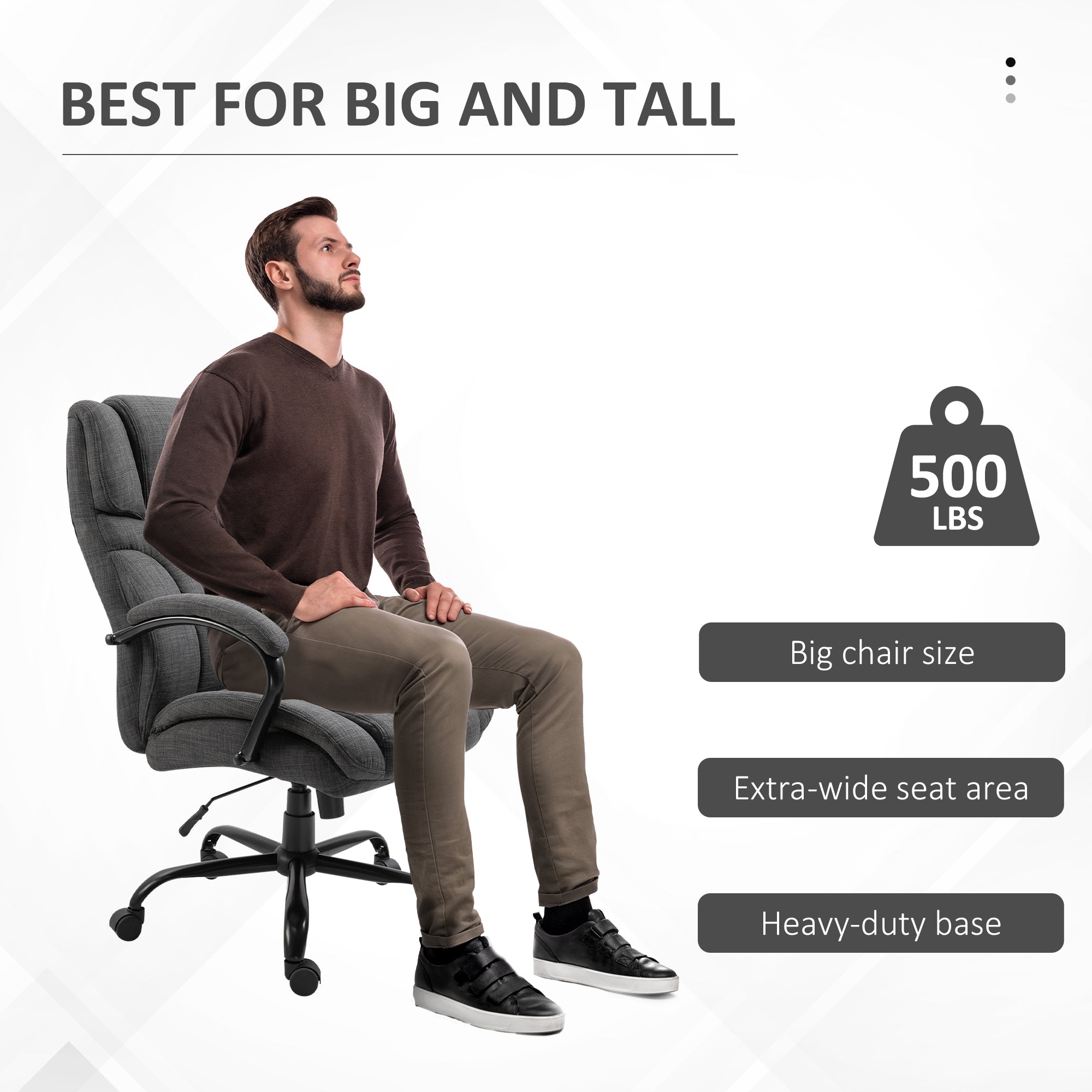 500lbs Ergonomic Executive Computer Chair w/ Adjustable Height & Linen Finish, Dark Grey