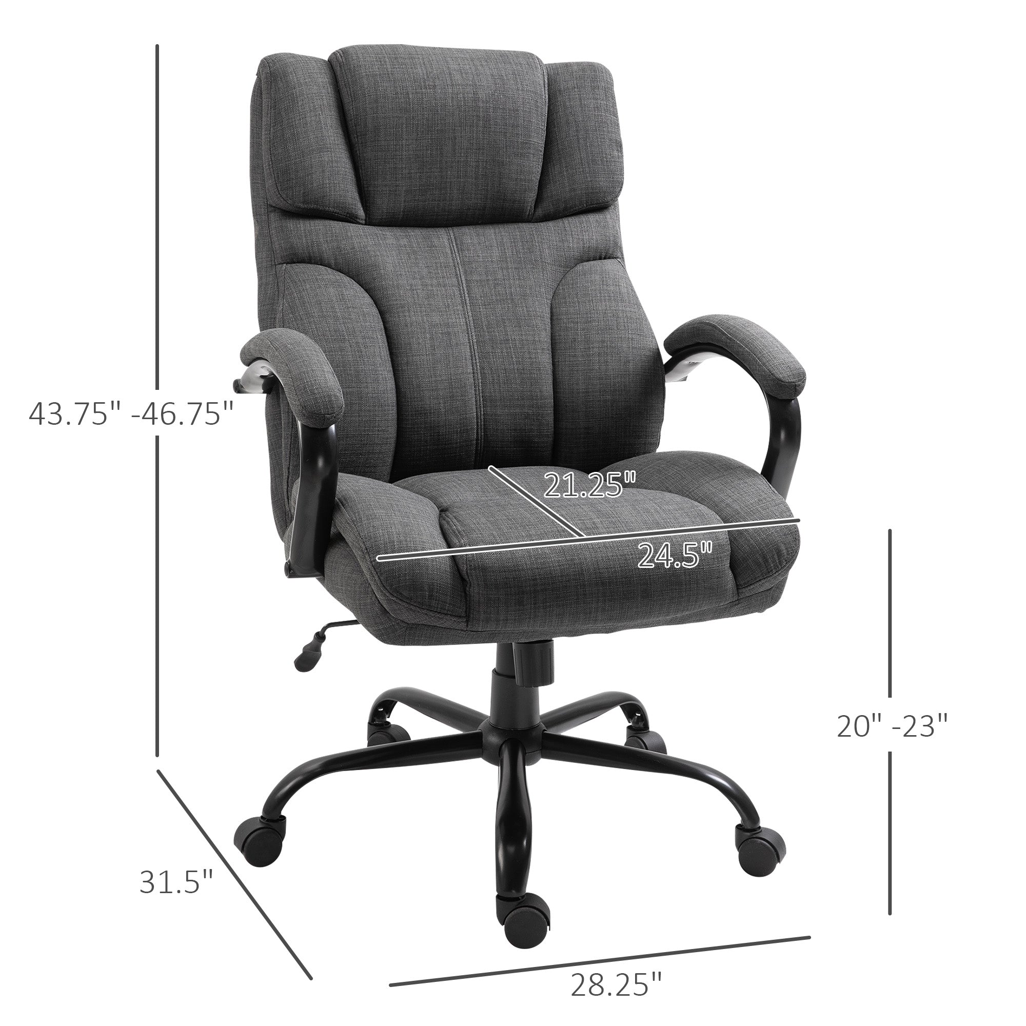 500lbs Ergonomic Executive Computer Chair w/ Adjustable Height & Linen Finish, Dark Grey