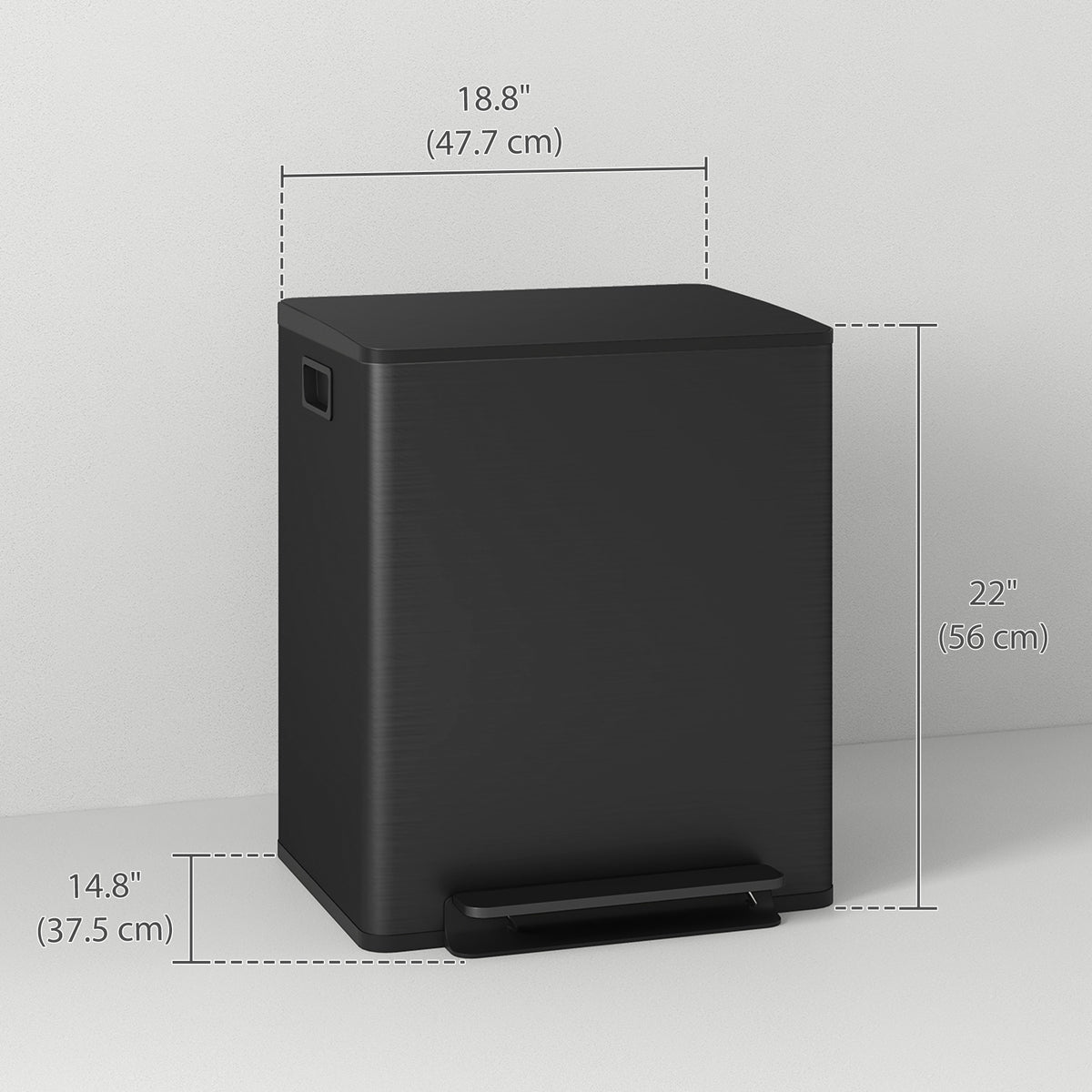2 x 6.6 Gallon Dual Trash Can, Soft-Close Lid Stainless Steel Double Garbage Bin with Removable Inner Buckets and Handles for Kitchen, Office, Bathroom, Black