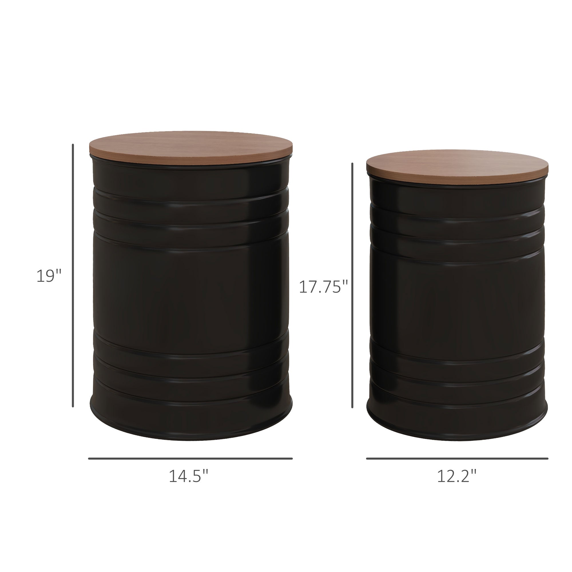 Round Storage Ottoman Set of 2, Nesting Ottomans w/ Wooden Lid & Hidden Storage Space