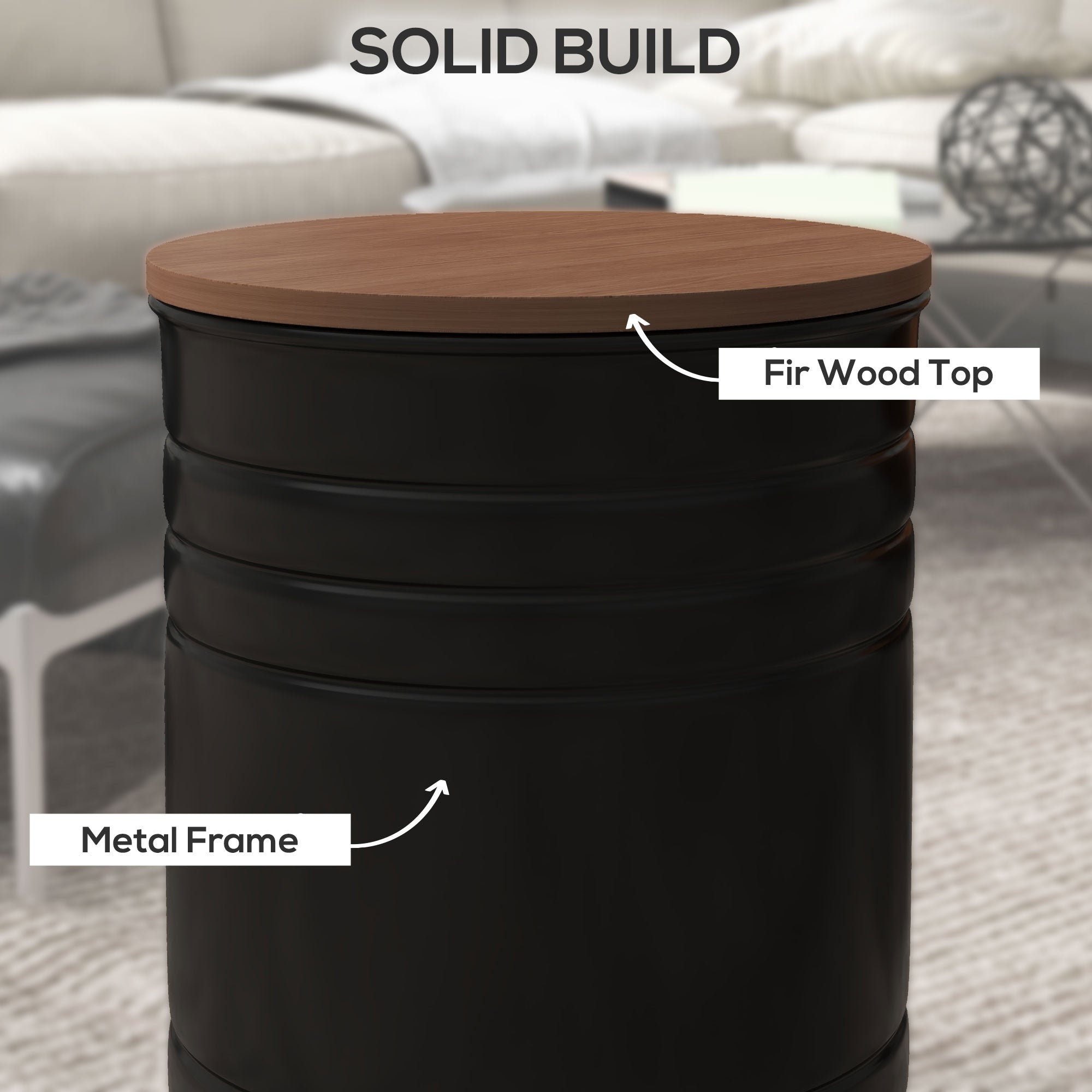 Round Storage Ottoman Set of 2, Nesting Ottomans w/ Wooden Lid & Hidden Storage Space