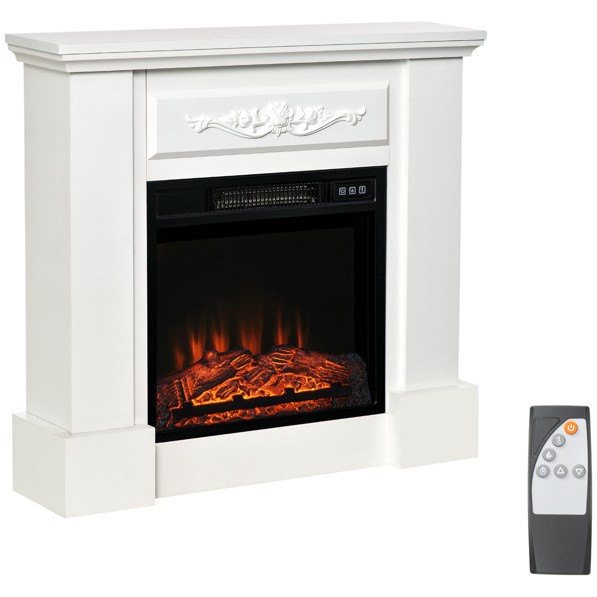 32" Electric Fireplace Heater with Mantel, Freestanding Fireplace Stove with Log Hearth, Adjustable Realistic Flame and Remote Control, 1400W, White
