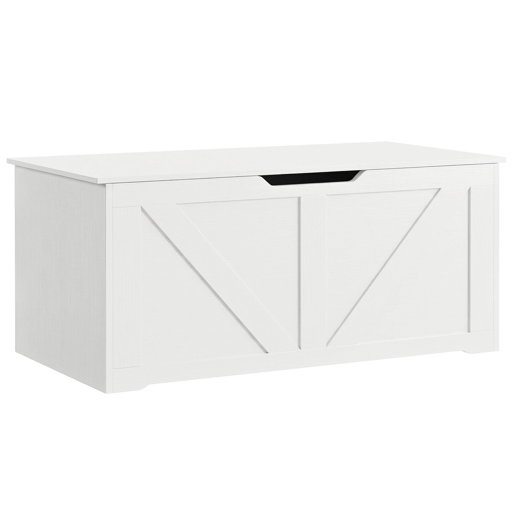 127L Storage Chest, Shoe Storage Trunk Bench Box with 2 Safety Hinges and U-shaped Cut-out Pull, Blanket Box Ottoman for Bedroom, Living Room, Entryway, 100 x 40 x 45 cm, White Wood-Effect