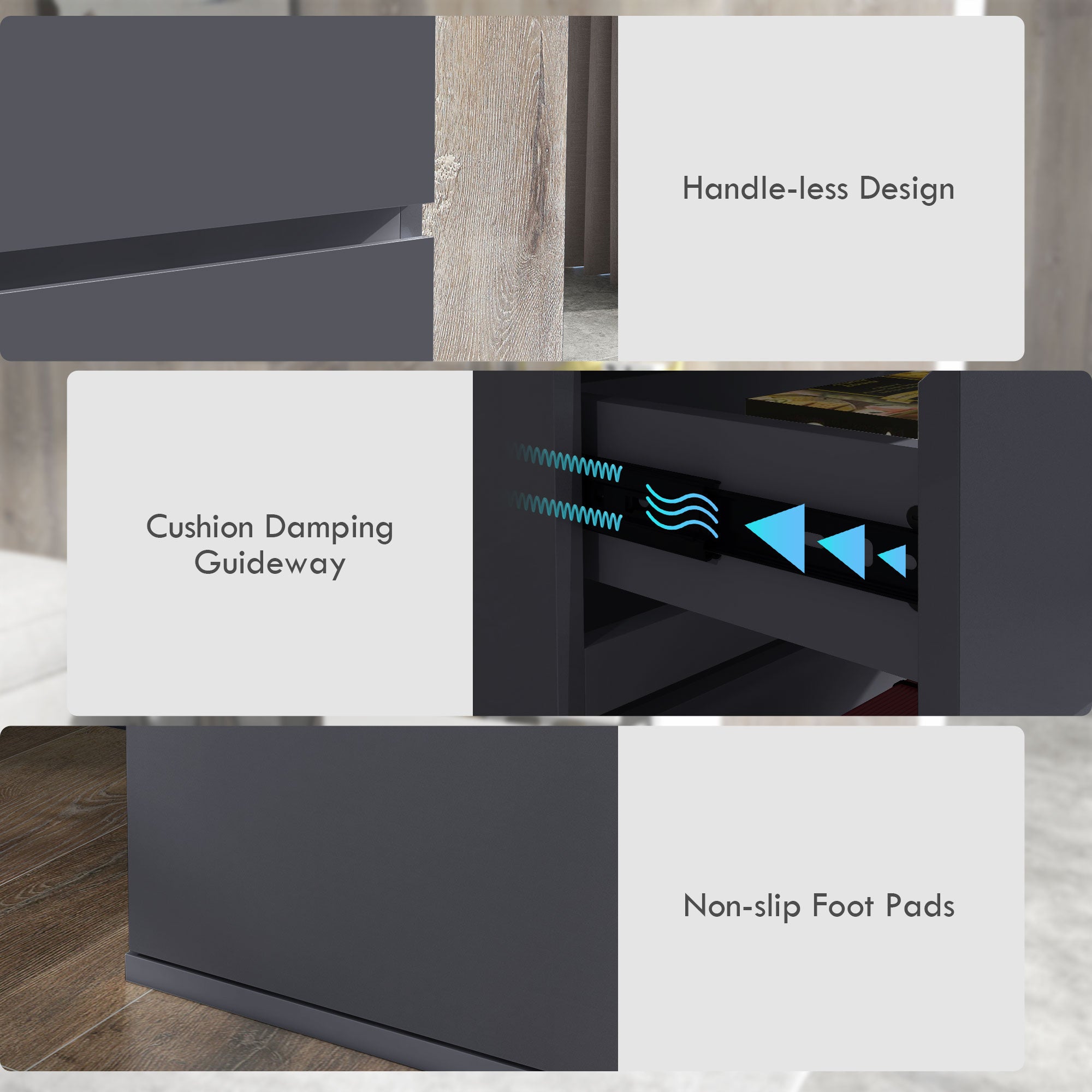 HOMCOM High Gloss Chest of Drawers, 5 Drawers Dresser, Modern Storage Drawer Unit with Soft Closing Mechanism for Bedroom, Grey