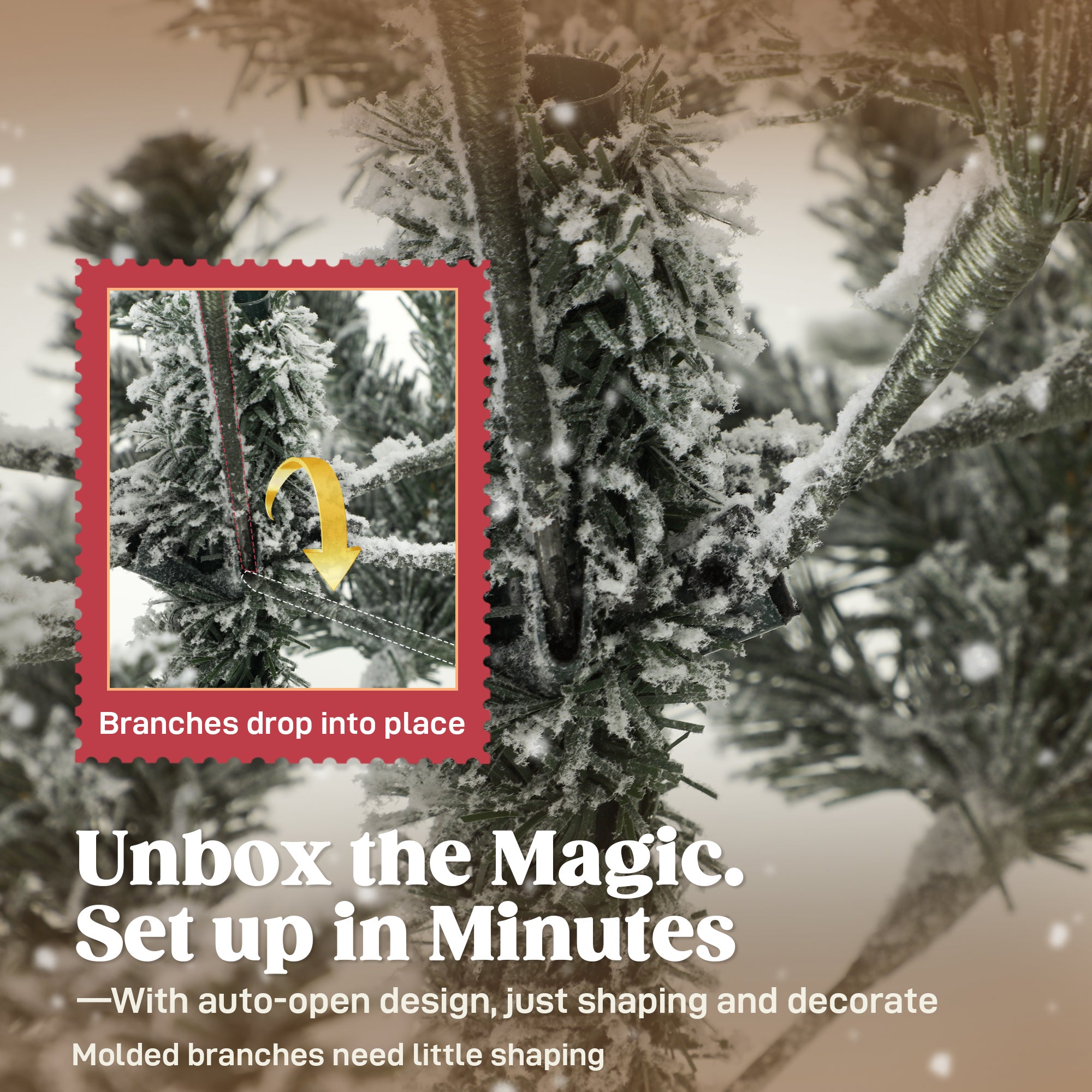 5ft Snow Flocked Christmas Tree with Realistic Tips, Wide Hinged Xmas Tree with Foldable Metal Stand, Easy Assembly for Home Decor