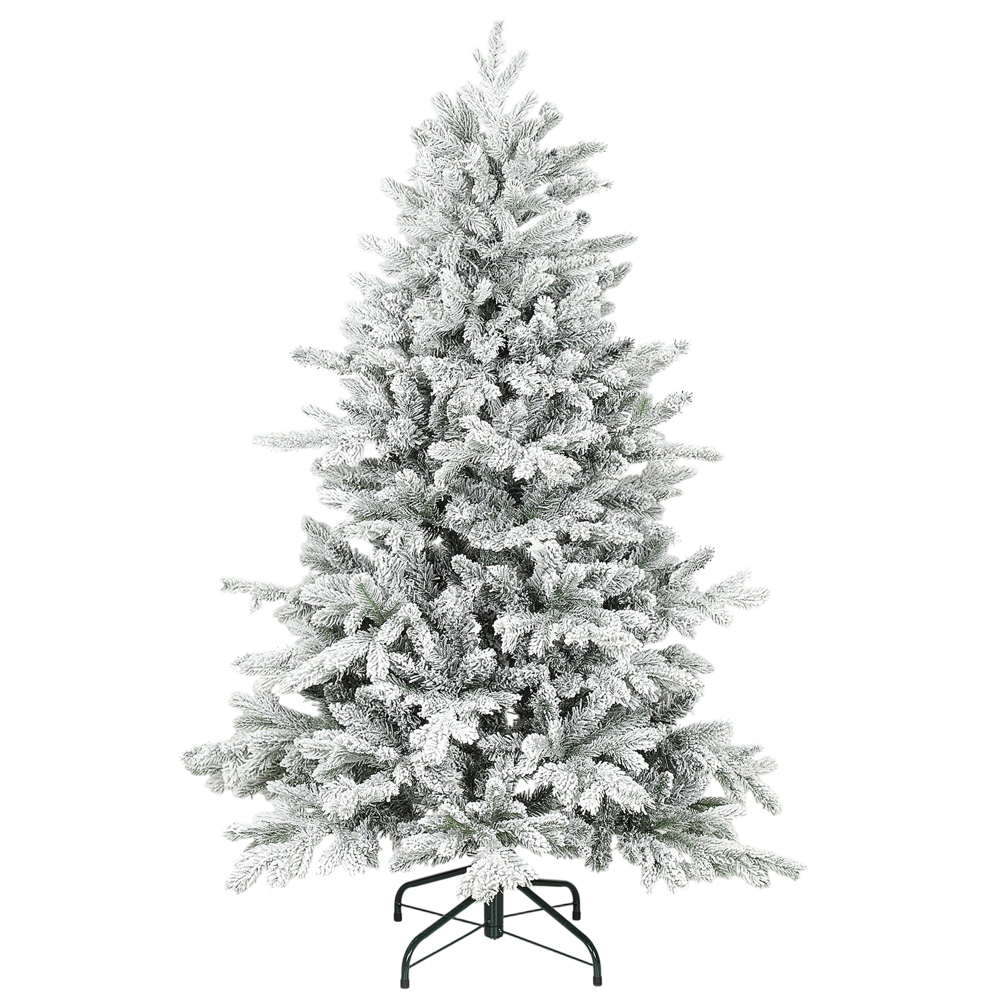 5ft Snow Flocked Christmas Tree with Realistic Tips, Wide Hinged Xmas Tree with Foldable Metal Stand, Easy Assembly for Home Decor