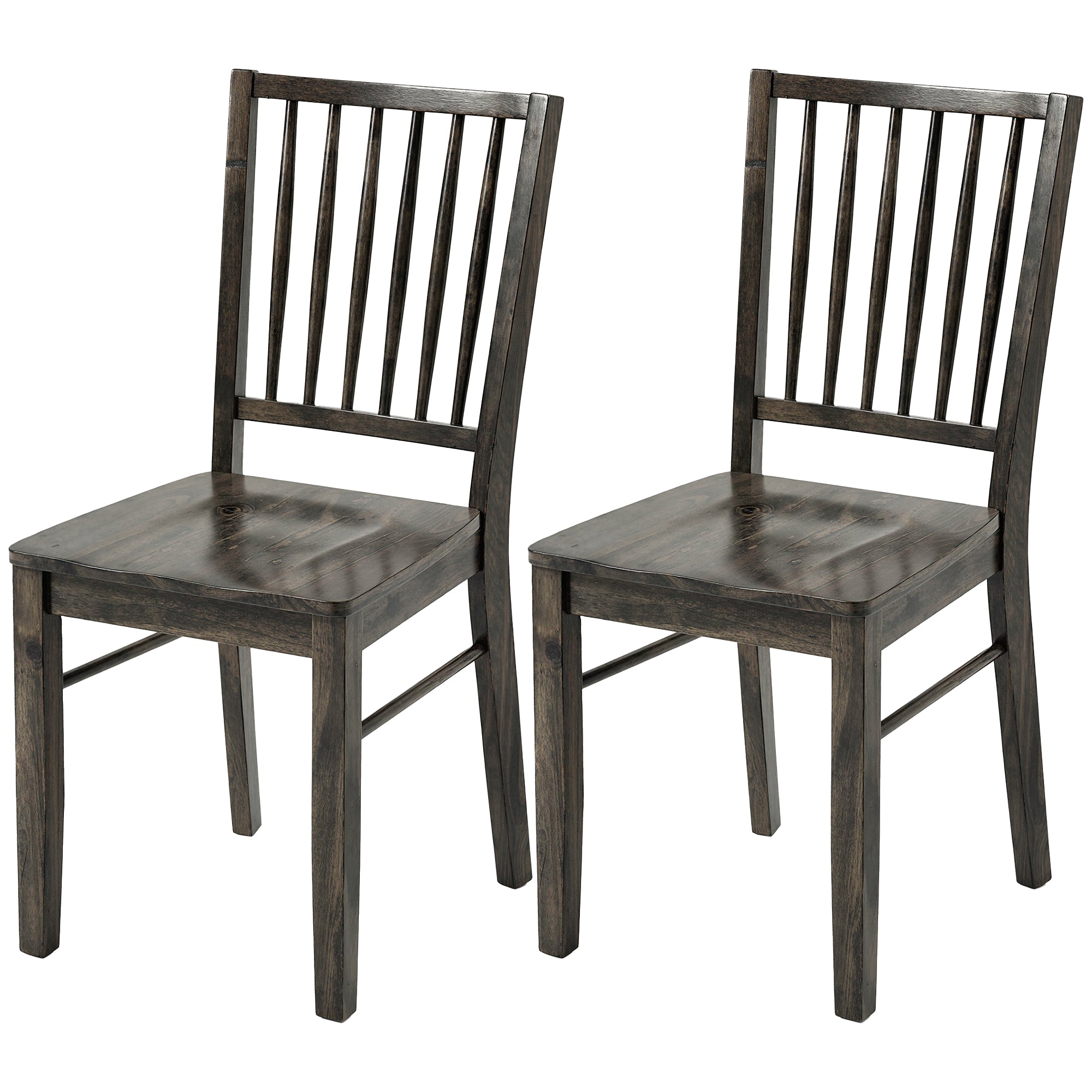 Farmhouse Dining Chairs Set of 2, Ergonomic Solid Wood Armless Kitchen Chairs with Rubberwood Legs for Dining Room, Kitchen, Charcoal Gray