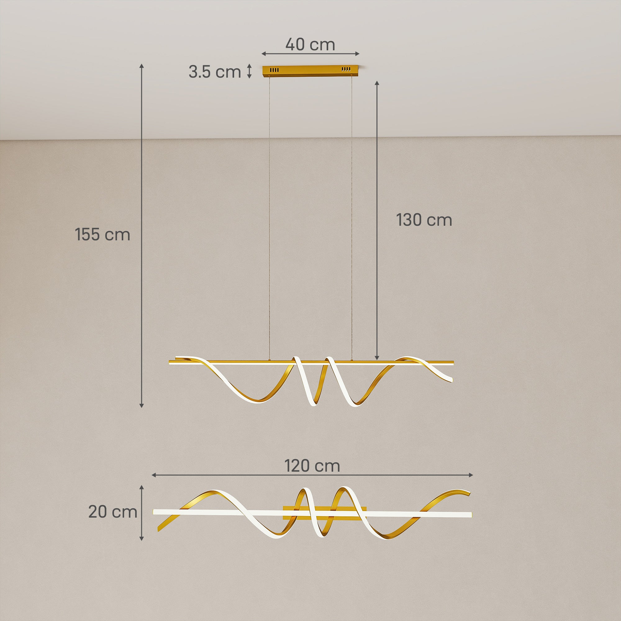 LED Pendant Light, Modern Ceiling Light with 3000K/4000K/6000K Temperatures, Adjustable Height Hanging Fixture with Wall Switch for Kitchen Island, Dining Room, Gold Tone