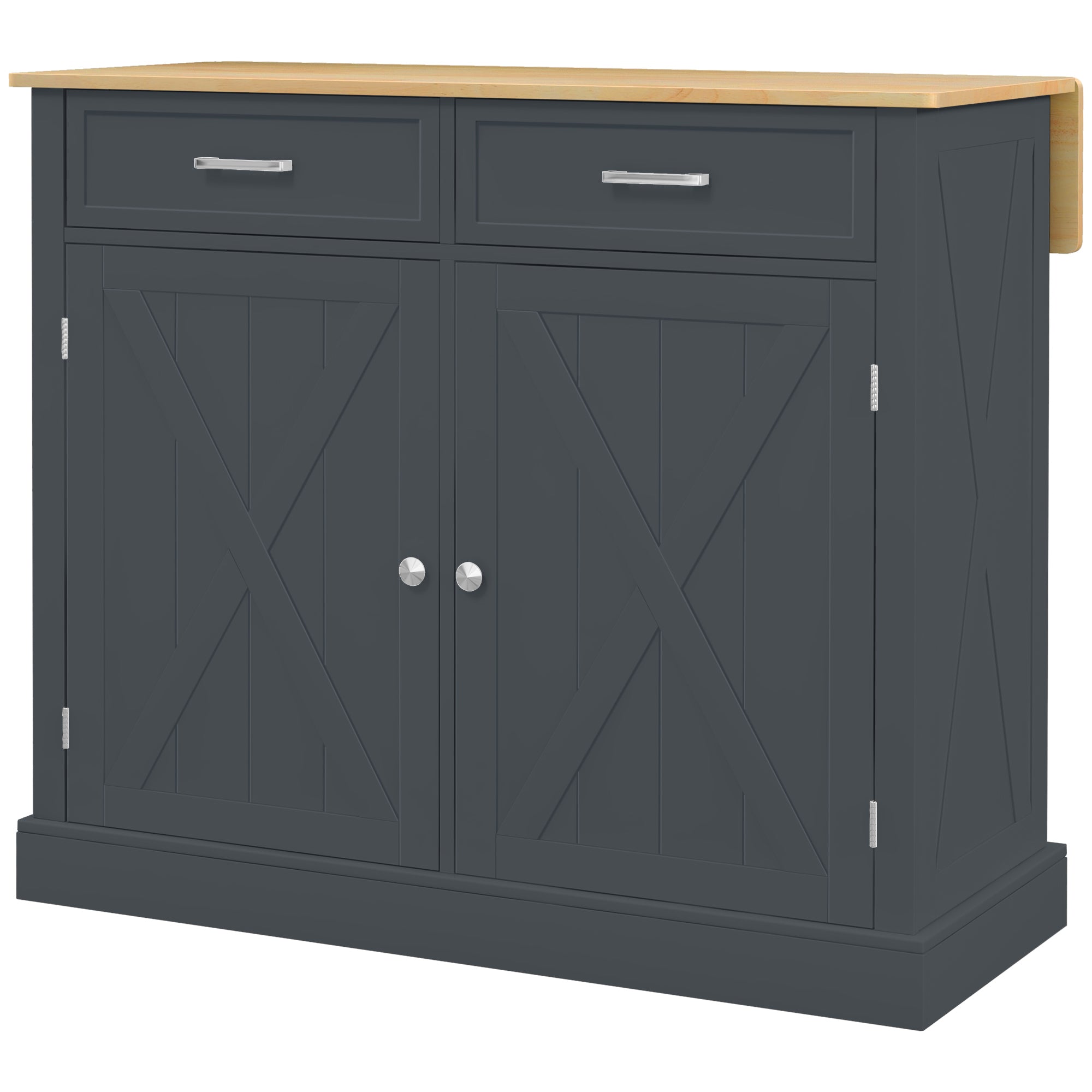 Rolling Kitchen Island with Drop Leaf, Wood Breakfast Bar Cart with 2 Drawers, Dark Gray