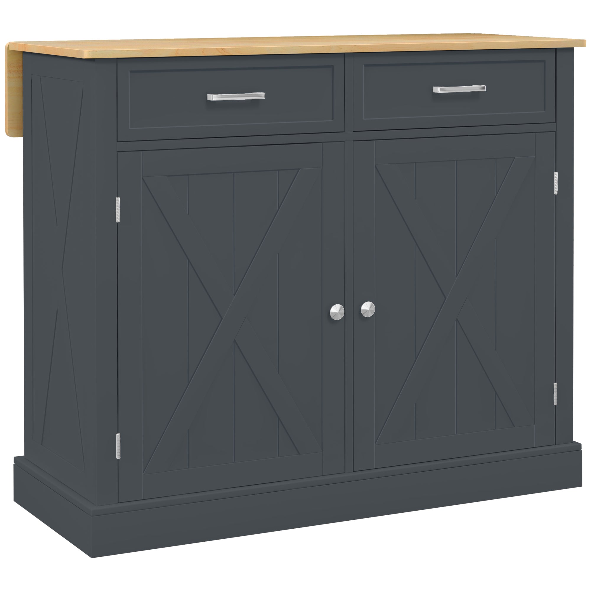 Rolling Kitchen Island with Drop Leaf, Wood Breakfast Bar Cart with 2 Drawers, Dark Gray