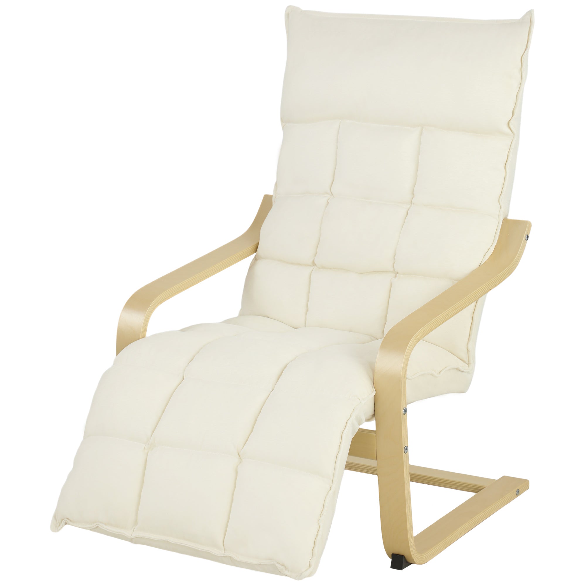 Accent Chair, Linen-Look Fabric Armchair with Footrest, Plush Cushion, High Back, Wide Seat, Curved Legs and Arms, Gentle Motion, Leisure Lounge Chair for Living Room, Bedroom, Cream White