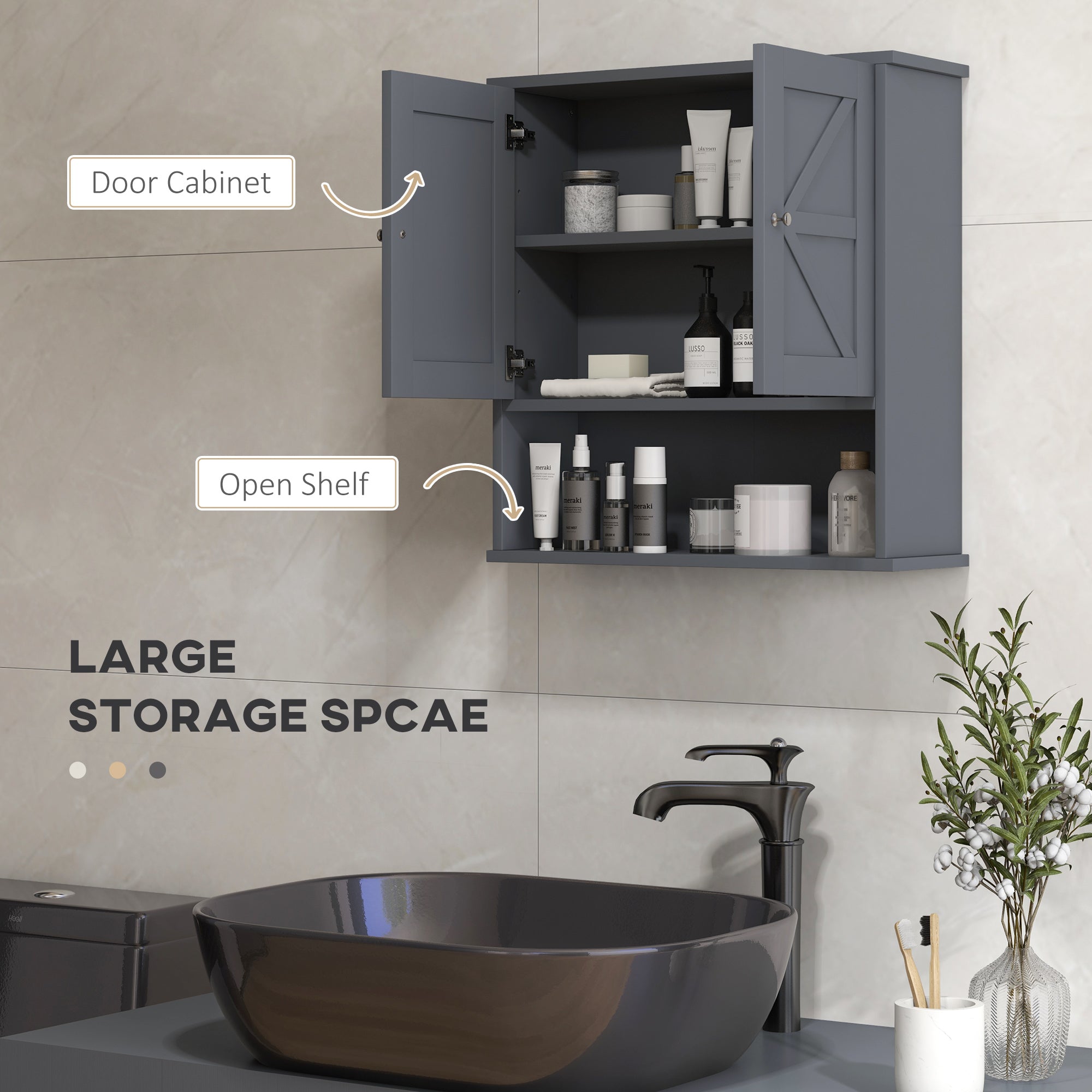 Farmhouse Bathroom Medicine Cabinet with Barn Doors and Adjustable Shelf, Gray