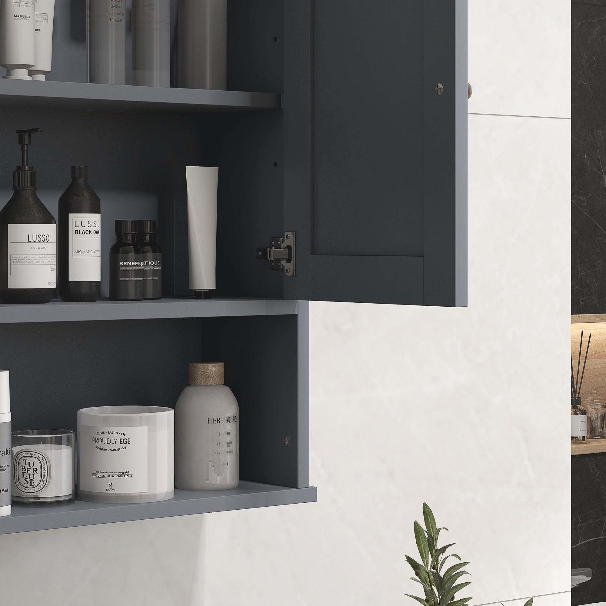 Farmhouse Bathroom Medicine Cabinet with Barn Doors and Adjustable Shelf, Gray
