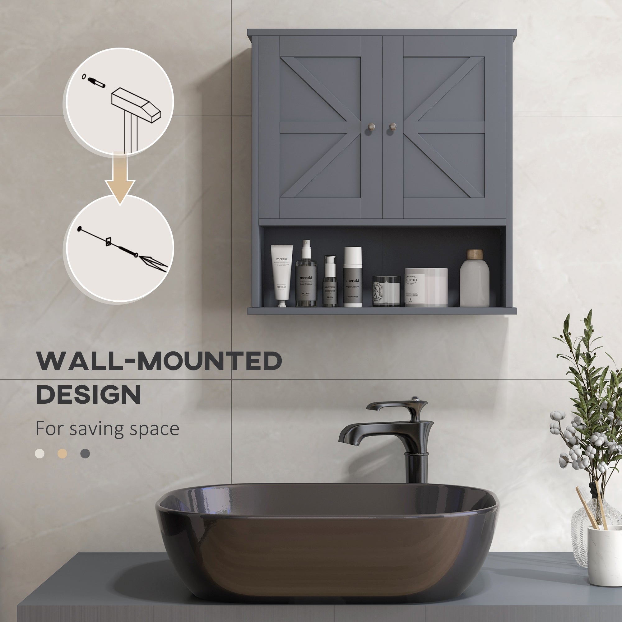 Farmhouse Bathroom Medicine Cabinet with Barn Doors and Adjustable Shelf, Gray