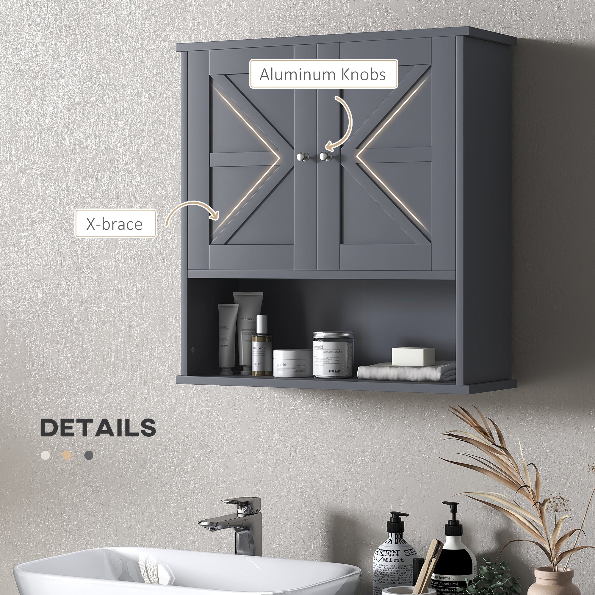 Farmhouse Bathroom Medicine Cabinet with Barn Doors and Adjustable Shelf, Gray