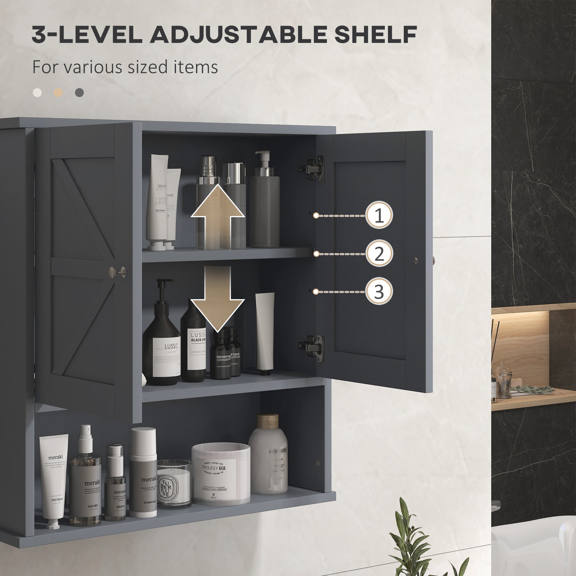 Farmhouse Bathroom Medicine Cabinet with Barn Doors and Adjustable Shelf, Gray