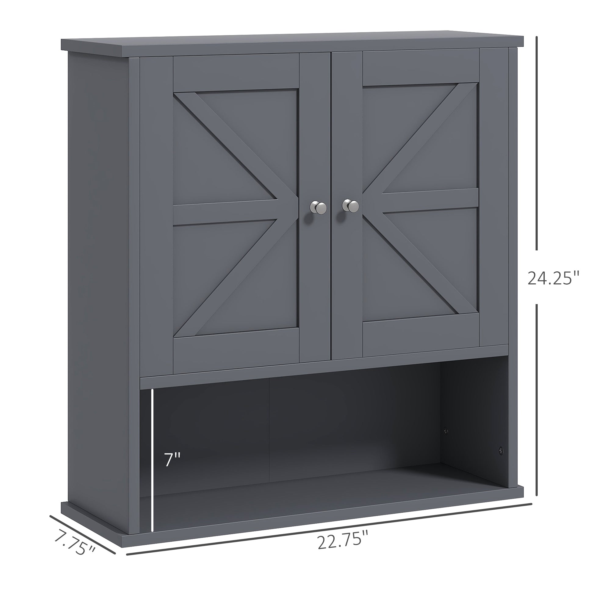 Farmhouse Bathroom Medicine Cabinet with Barn Doors and Adjustable Shelf, Gray