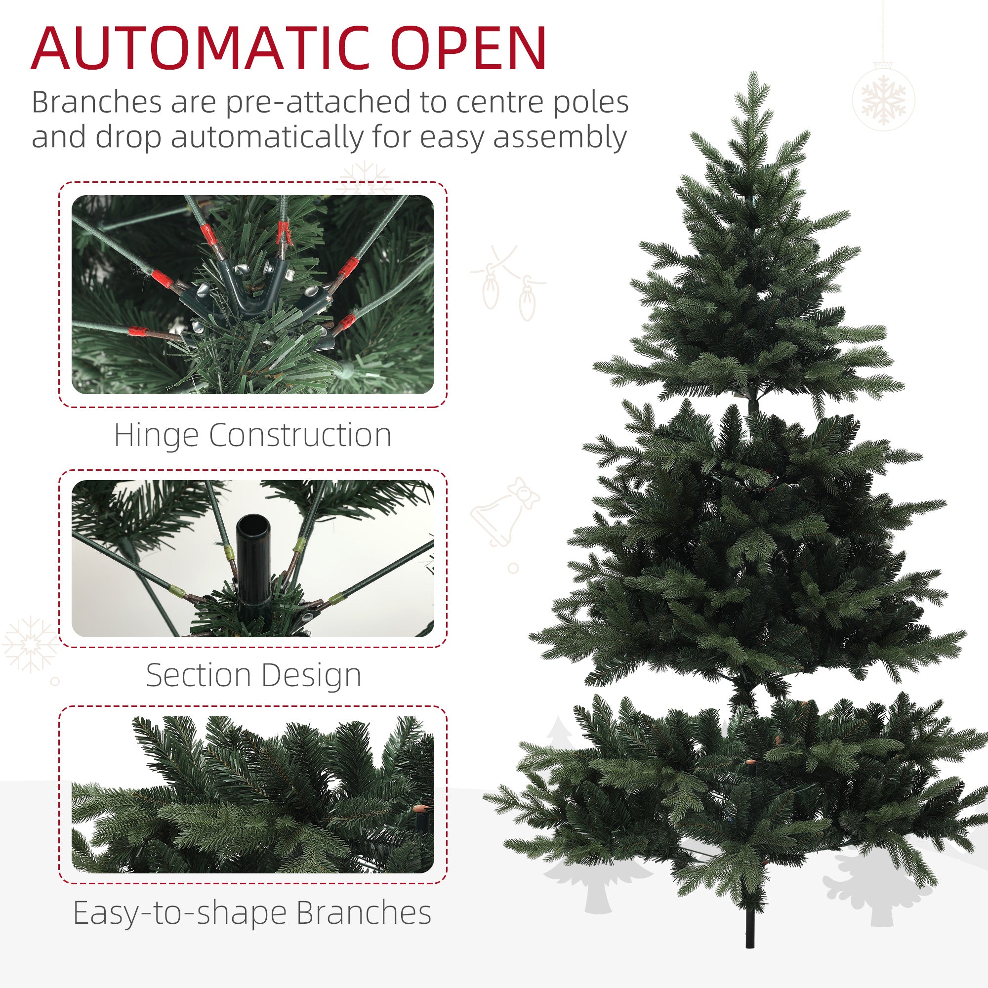 6ft Artificial Spurce Christmas Tree with 1696 Branch Tips and Foldable Steel Base, Realistic Hinged Xmas Tree for Home Office, Green