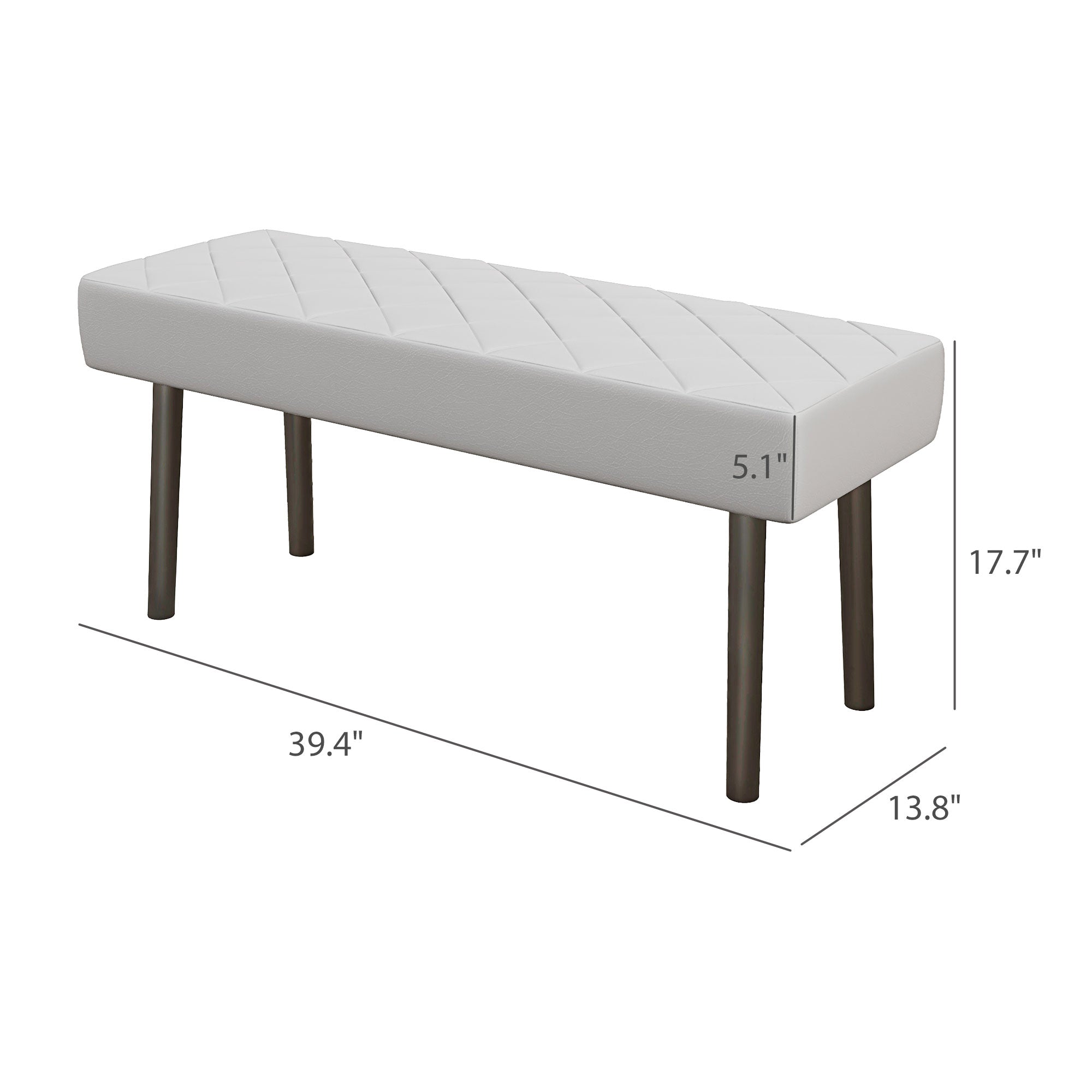 39.4" Faux Leather Upholstered Entryway Bench with Metal Legs & Padded Seat, Gray
