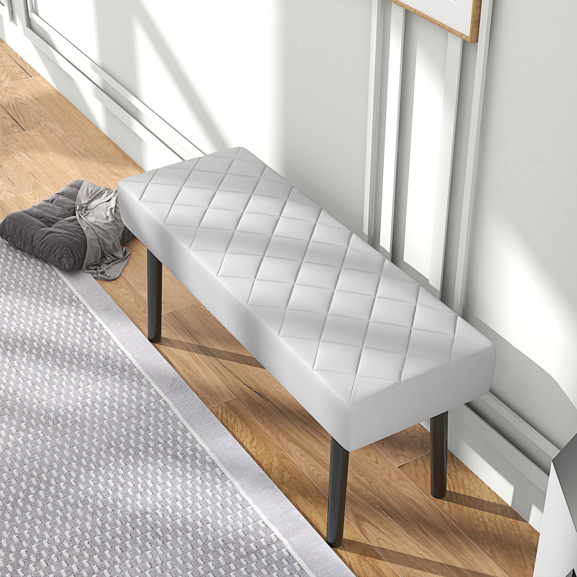 39.4" Faux Leather Upholstered Entryway Bench with Metal Legs & Padded Seat, Gray