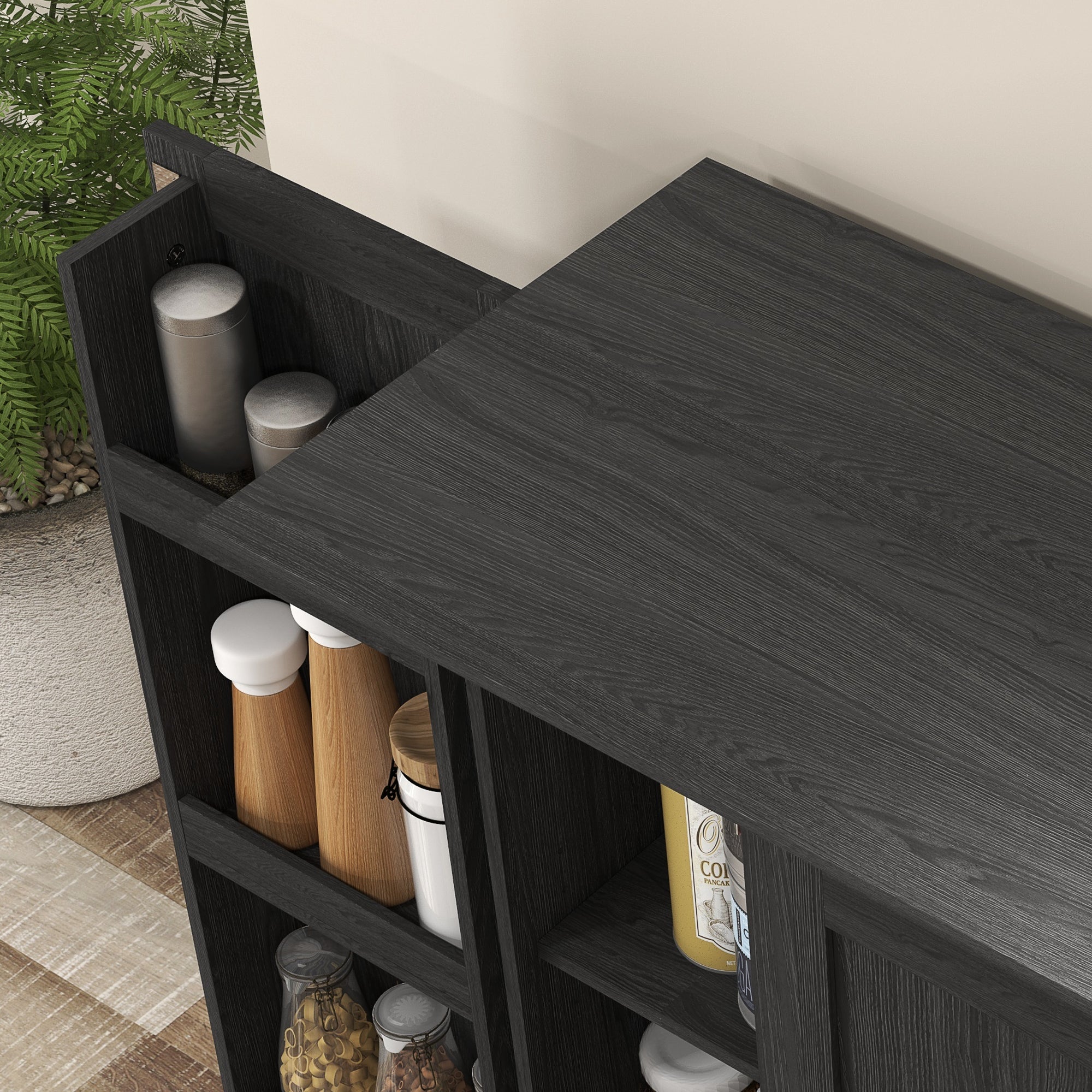 70" Tall Kitchen Pantry Cabinet w/ Spice Racks & Adjustable Shelves, Black