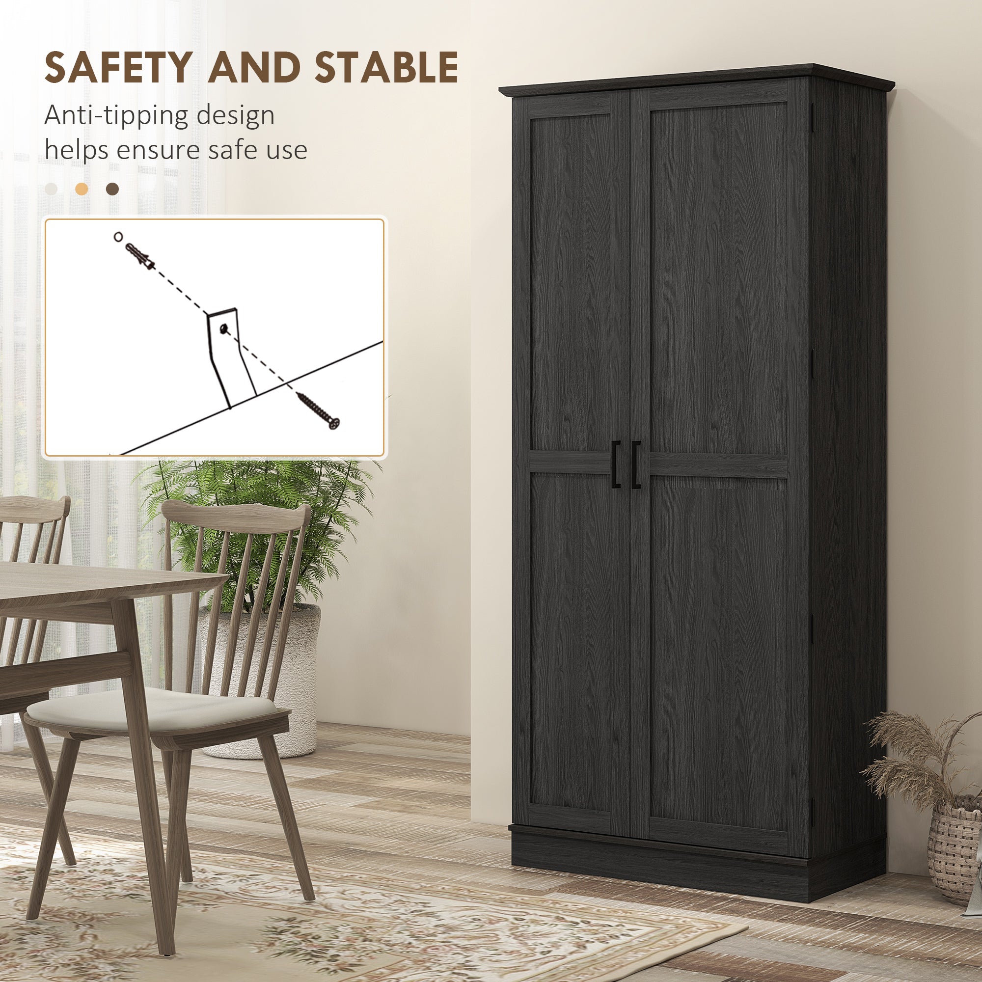 70" Tall Kitchen Pantry Cabinet w/ Spice Racks & Adjustable Shelves, Black