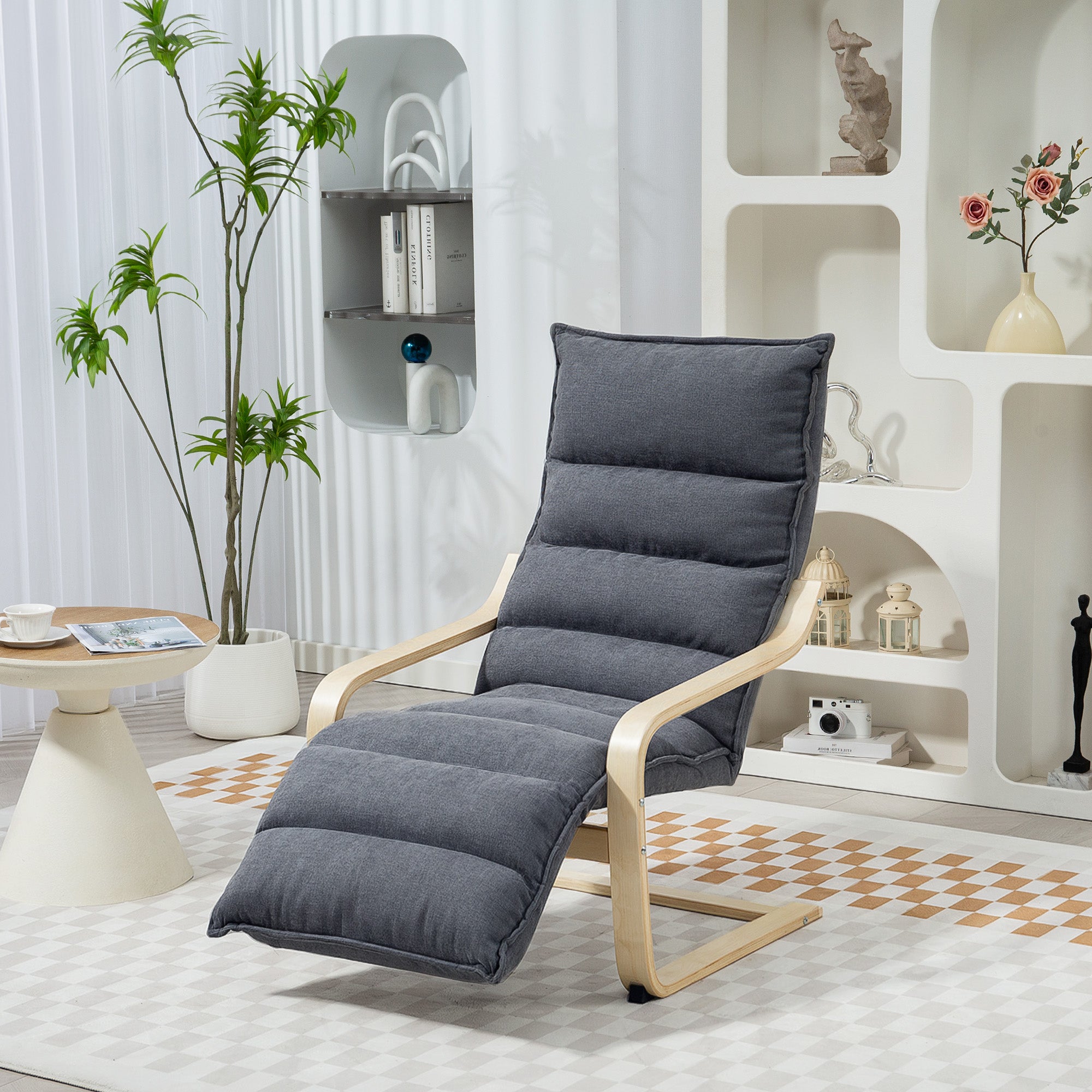 Modern Accent Chair, Velvet Upholstered Living Room Chair with Footrest, Wood Frame, Comfy Armchair for Bedroom, Balcony, Dark Grey