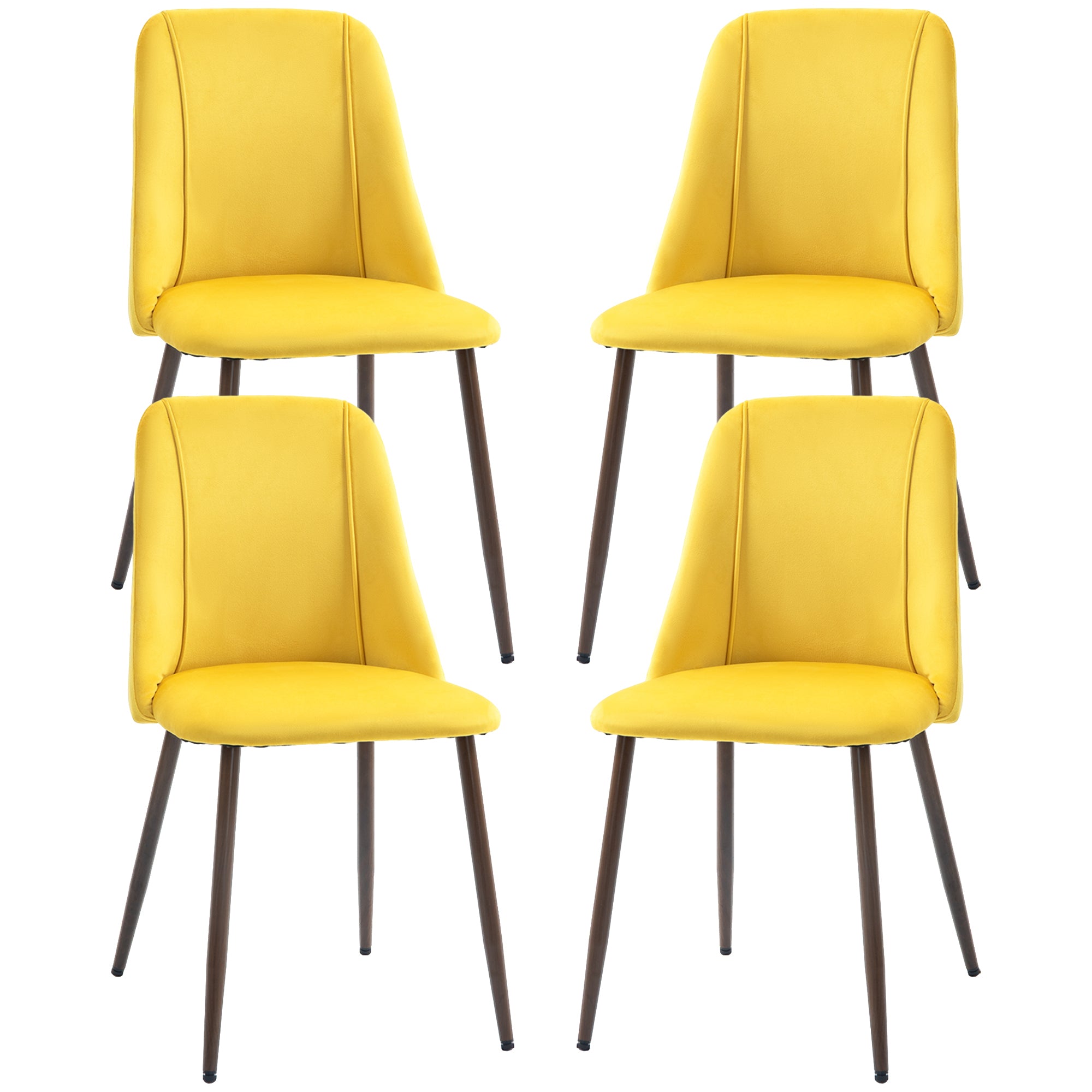 HOMCOM Dining Chairs Set of 4, Modern Kitchen Chairs with Velvet-touch Upholstery, Curved Back and Wood-grain Steel Legs, Accent Chairs for Living Room, Bedroom, Yellow