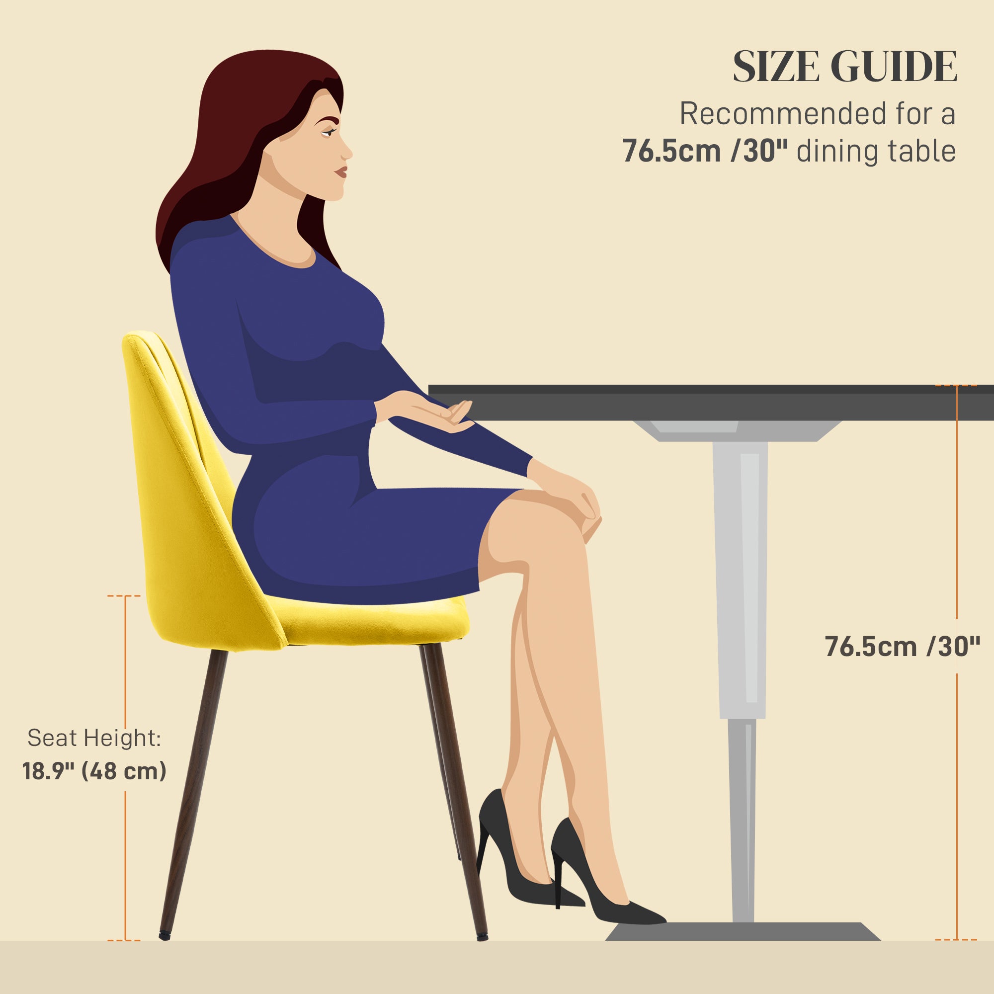 HOMCOM Dining Chairs Set of 4, Modern Kitchen Chairs with Velvet-touch Upholstery, Curved Back and Wood-grain Steel Legs, Accent Chairs for Living Room, Bedroom, Yellow