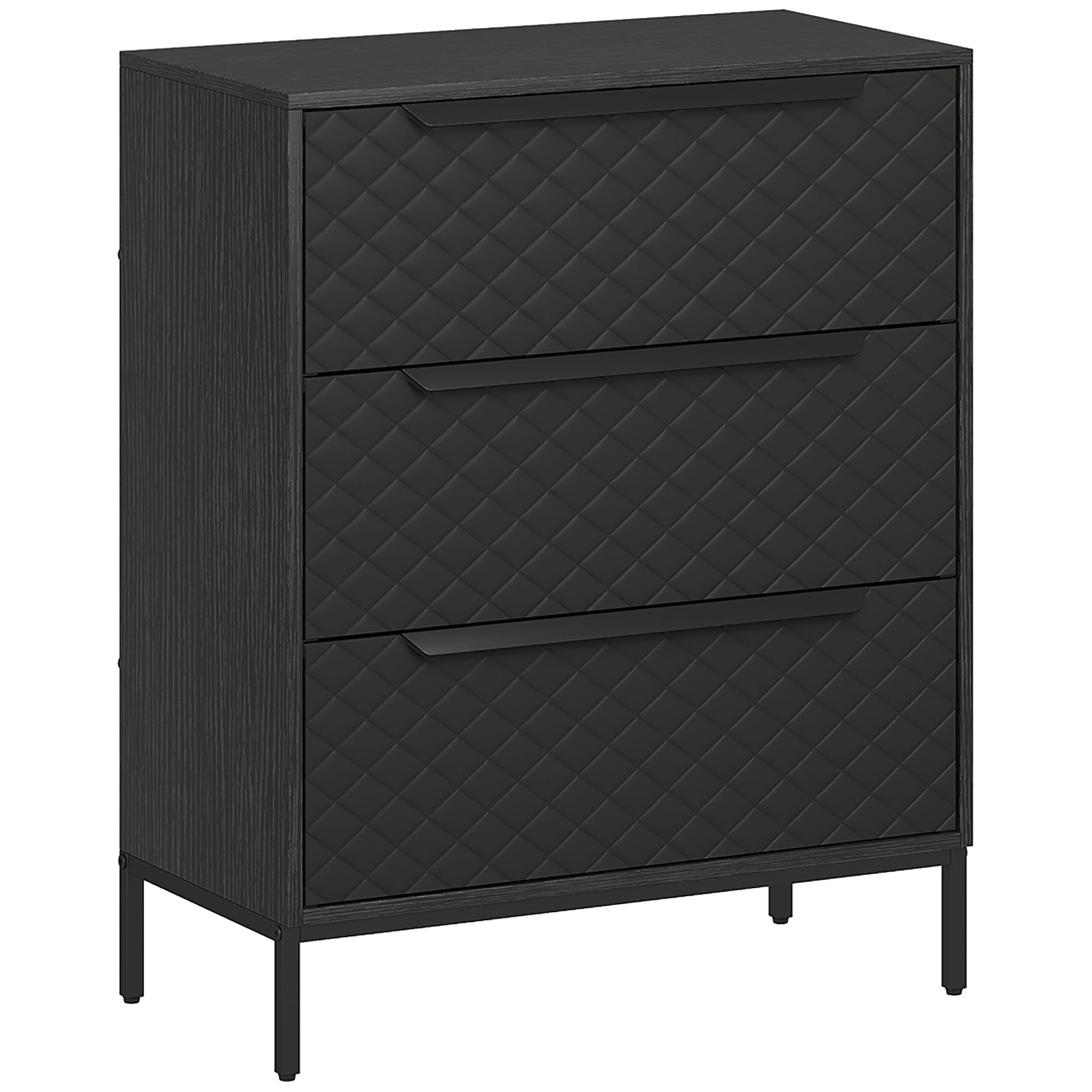 Chest of Drawers, Dresser with 3 Fabric Drawers, Bedroom Storage Unit with Aluminium Handles and Wood-effect Top for Living Room, Hallway, Entryway, Black