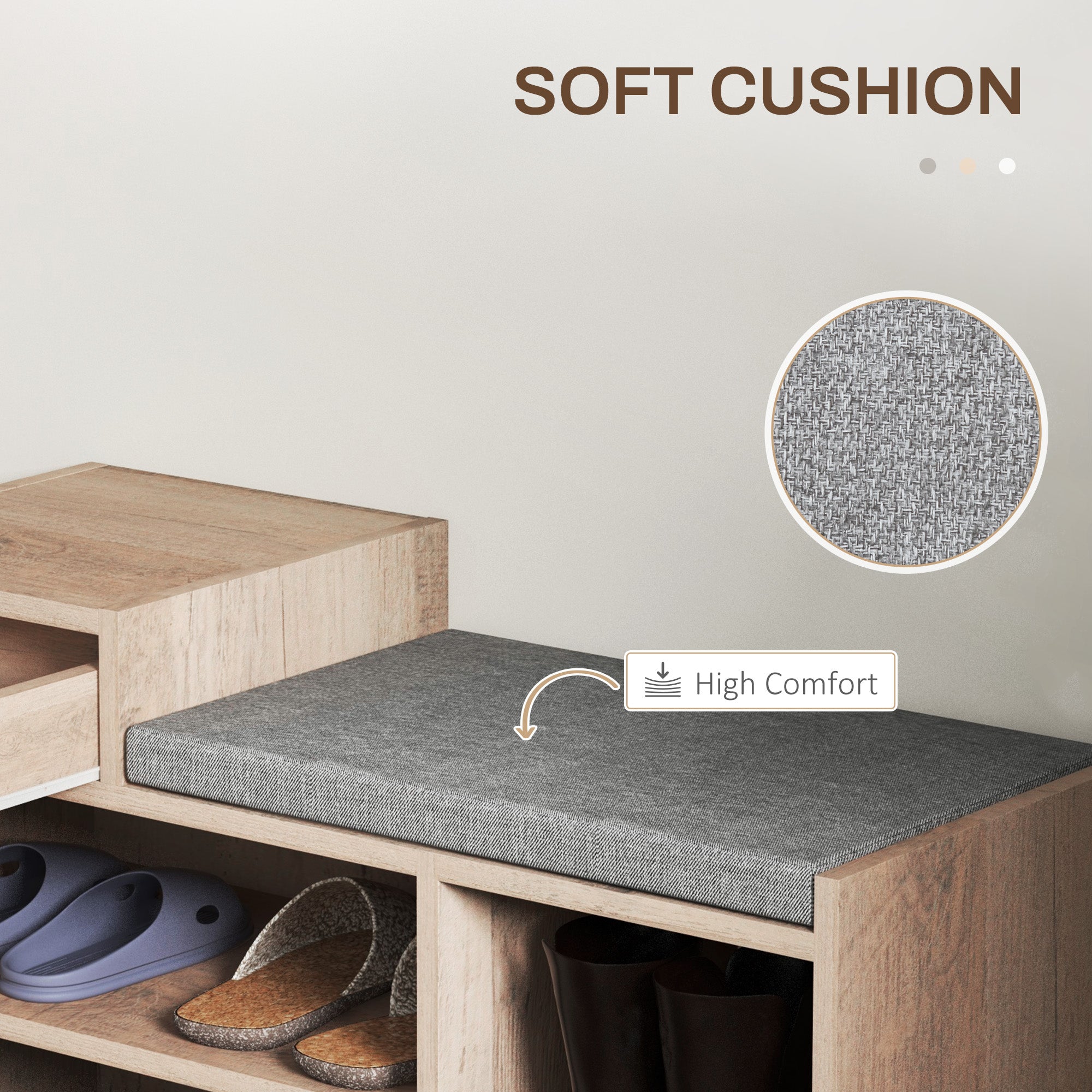HOMCOM Shoe Storage Bench, Shoe Rack Bench with Seating Cushion, Drawer, 3 Open Compartments and Table Top for Entryway, Hallway, Distressed Grey