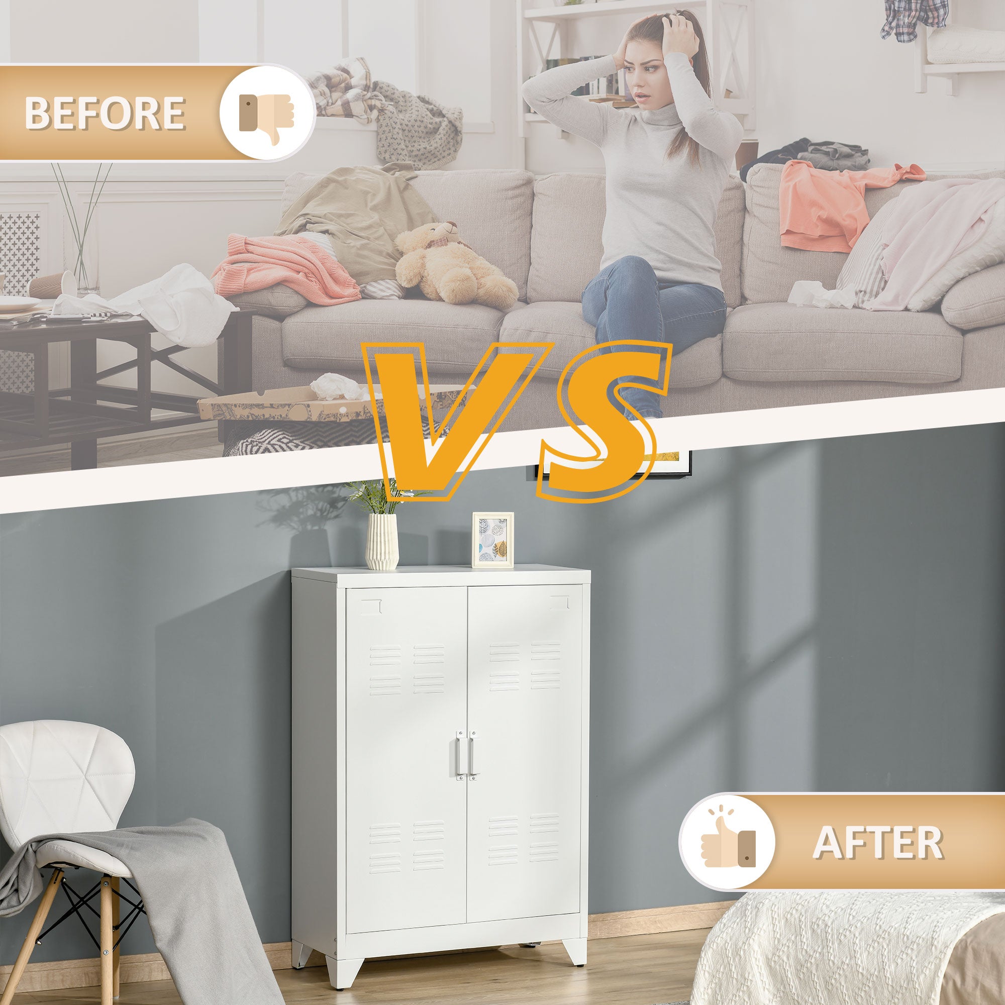 Industrial Steel Garage Storage Cabinet w/ Double Doors & Adjustable Shelves, White