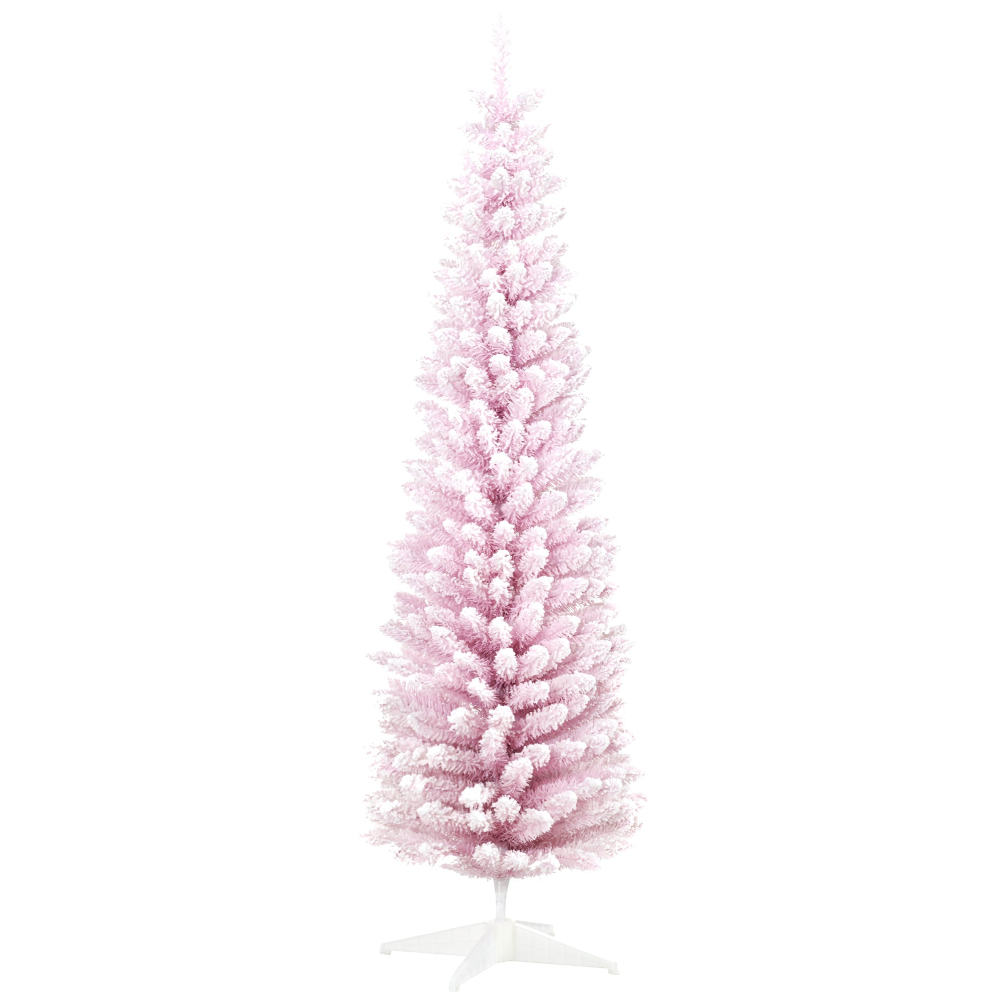 7' Decorated Snow Flocked Artificial Christmas Tree Pencil Shape Realistic Branches Pink