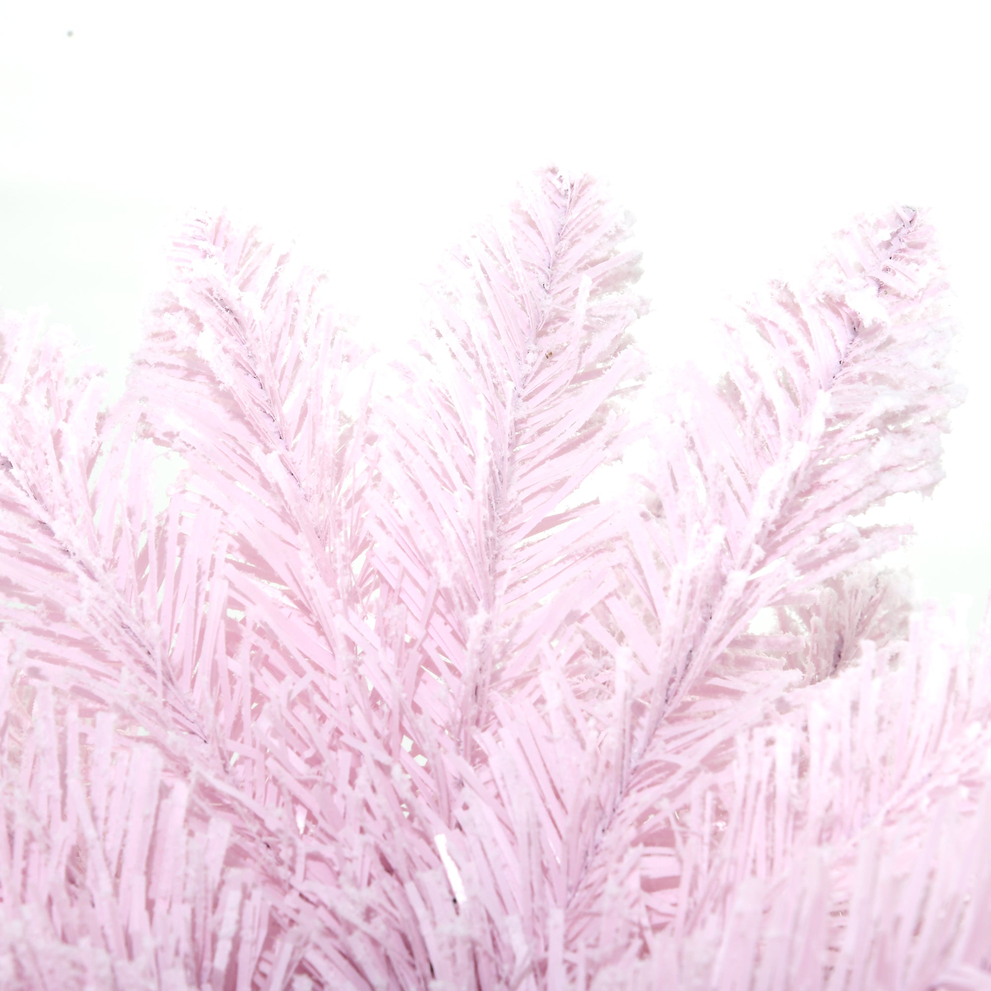 7' Snow Flocked Artificial Pencil Christmas Tree, Slim Xmas Tree with Realistic Branches and Plastic Base Stand for Indoor Decoration, Pink