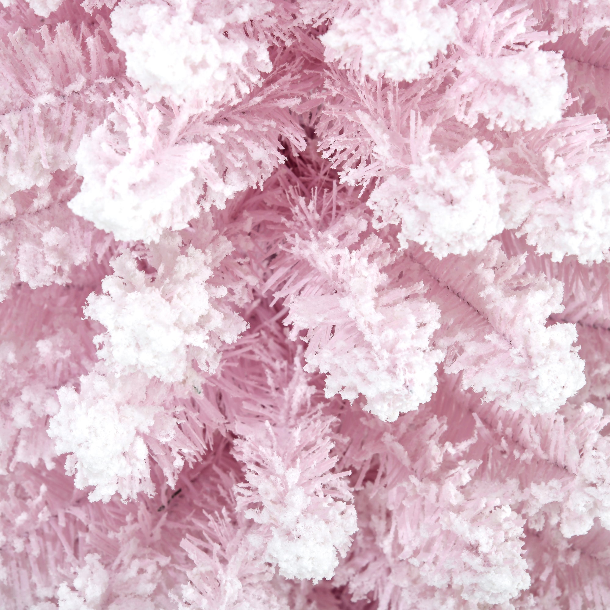 7' Snow Flocked Artificial Pencil Christmas Tree, Slim Xmas Tree with Realistic Branches and Plastic Base Stand for Indoor Decoration, Pink