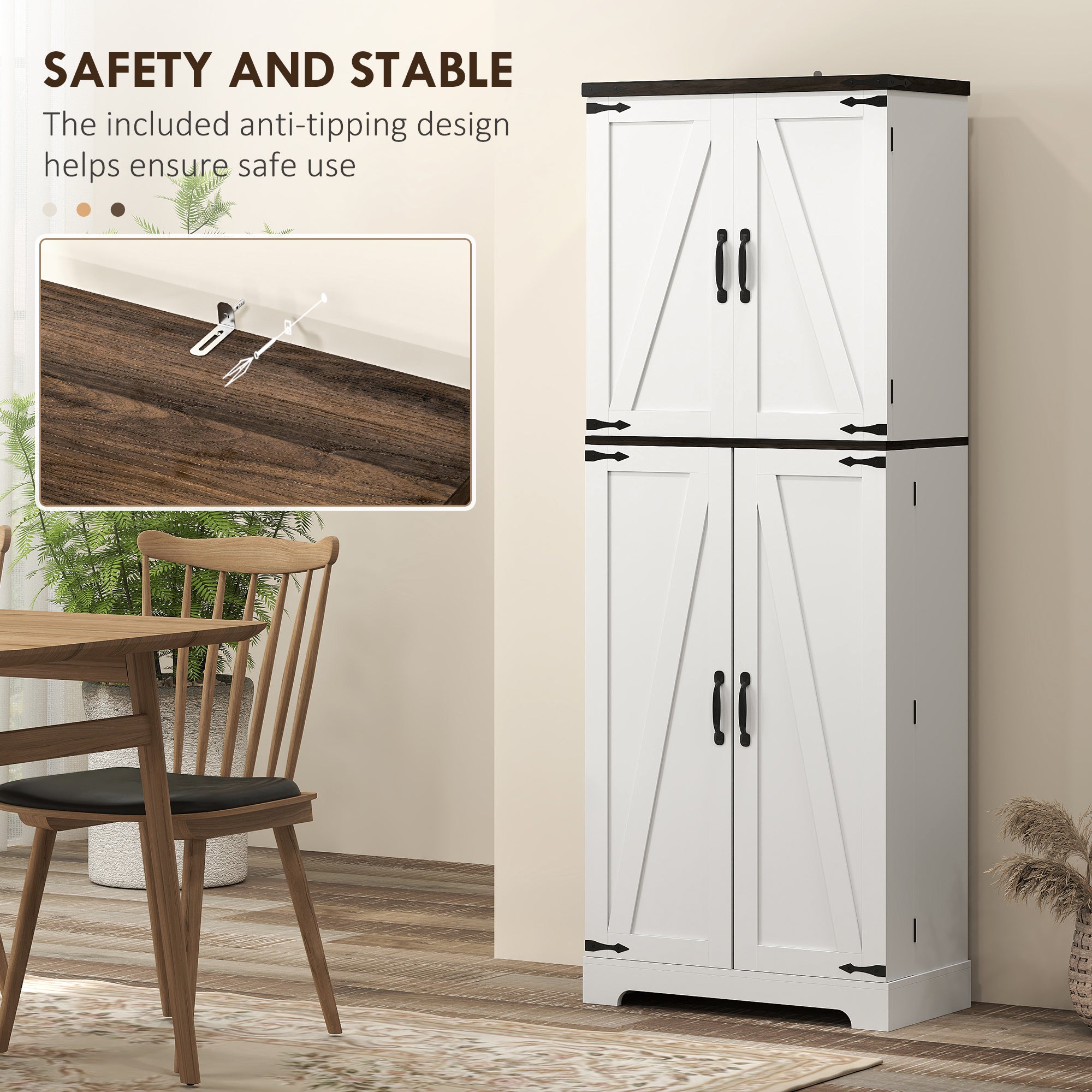 64" Kitchen Pantry Cabinet w/ Motion Sensor Light, Spice Racks & Adjustable Shelves, White