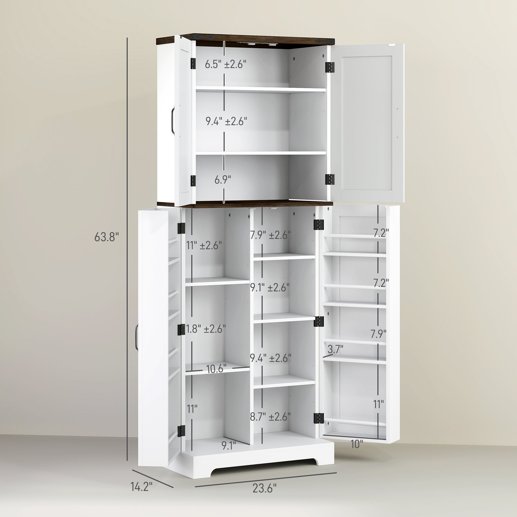 64" Kitchen Pantry Cabinet w/ Motion Sensor Light, Spice Racks & Adjustable Shelves, White