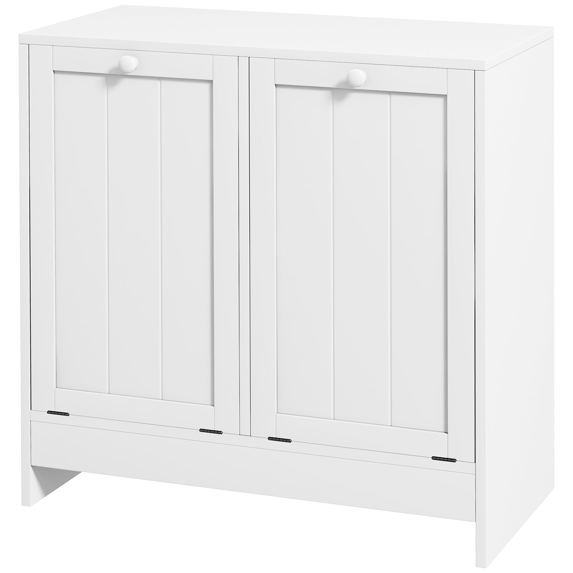 kleankin 2 Doors Laundry Cabinet, Bathroom Cabinet with 2 Tilt-Out Hampers, Modern Storage Unit for Washroom, White