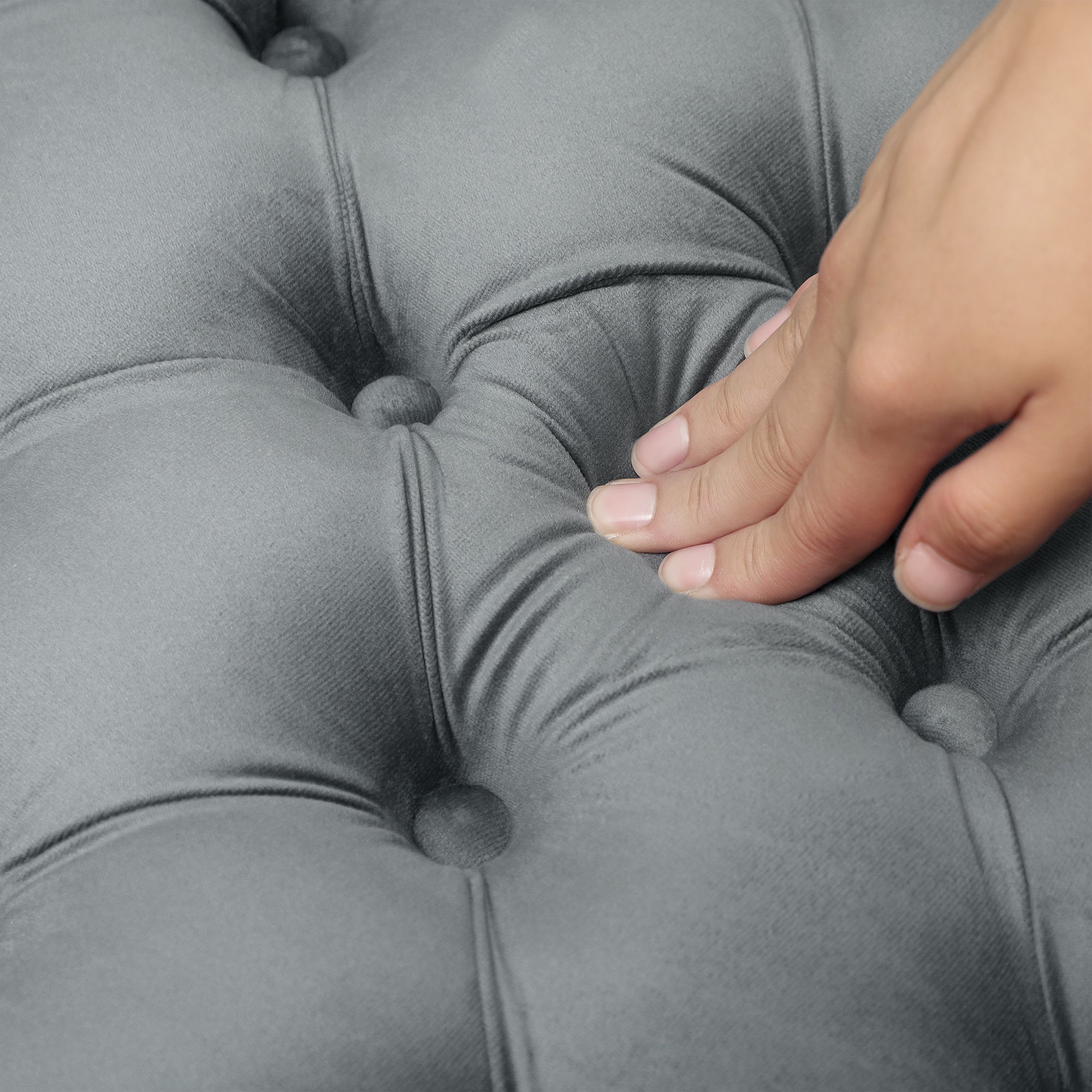 31.5" Round Ottoman, Large Velvet-Feel Upholstered Foot Stool with Button Tufted Design and Padded Seat for Living Room, Entryway, Dark Gray