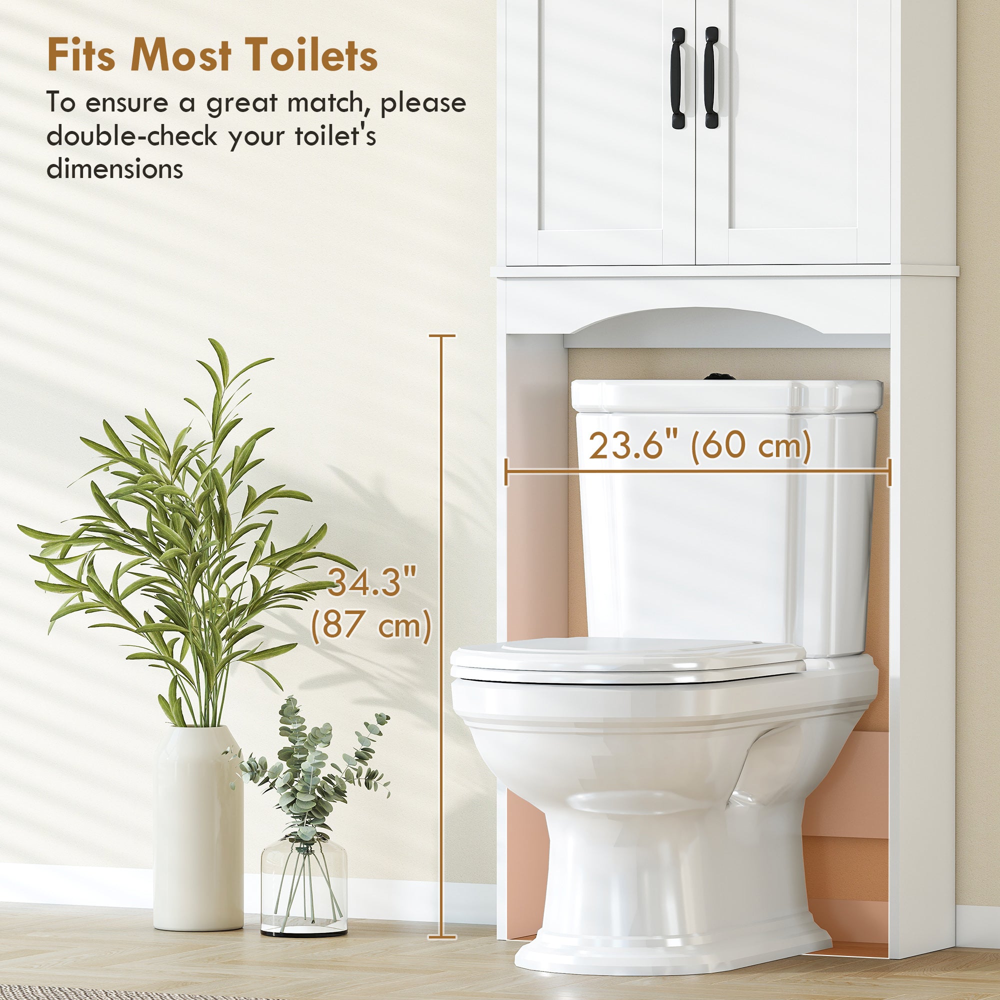 Over the Toilet Storage Cabinet, Over Toilet Bathroom Organizer with 2 Doors and Open Shelf, Freestanding Above Restroom Space Saver for Bathroom, Laundry, Restroom, White