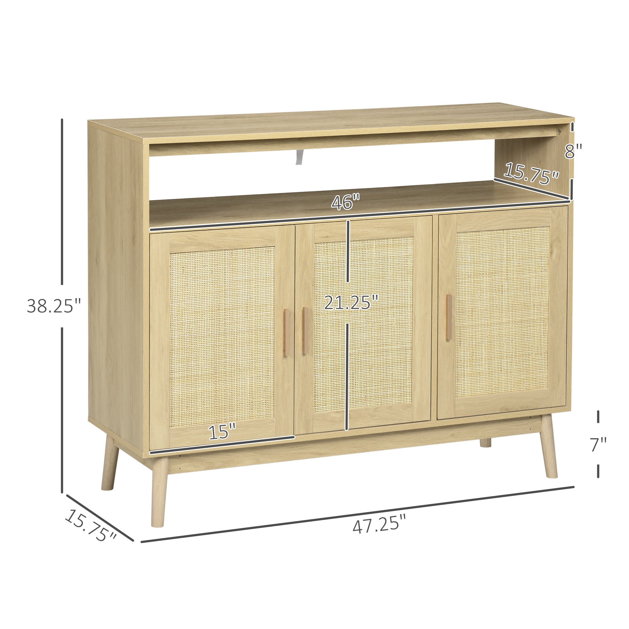 Solace Rattan Sideboard Buffet Cabinet with Open Shelf, Natural