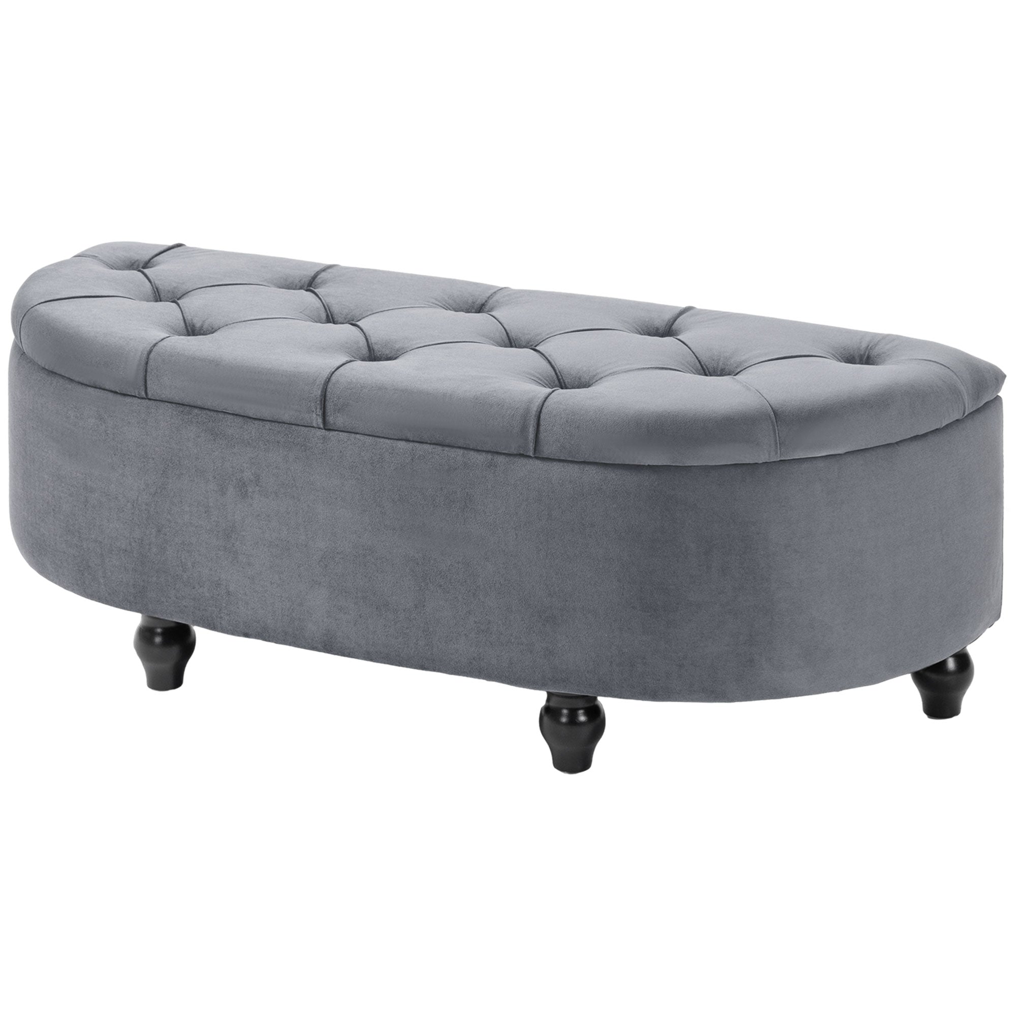 HOMCOM Semi-Circle Bed End Bench Ottoman with Storage Tufted Upholstered Accent Seat Footrest Stool with Rubberwood Legs for Bedroom & Entryway, Dark Grey