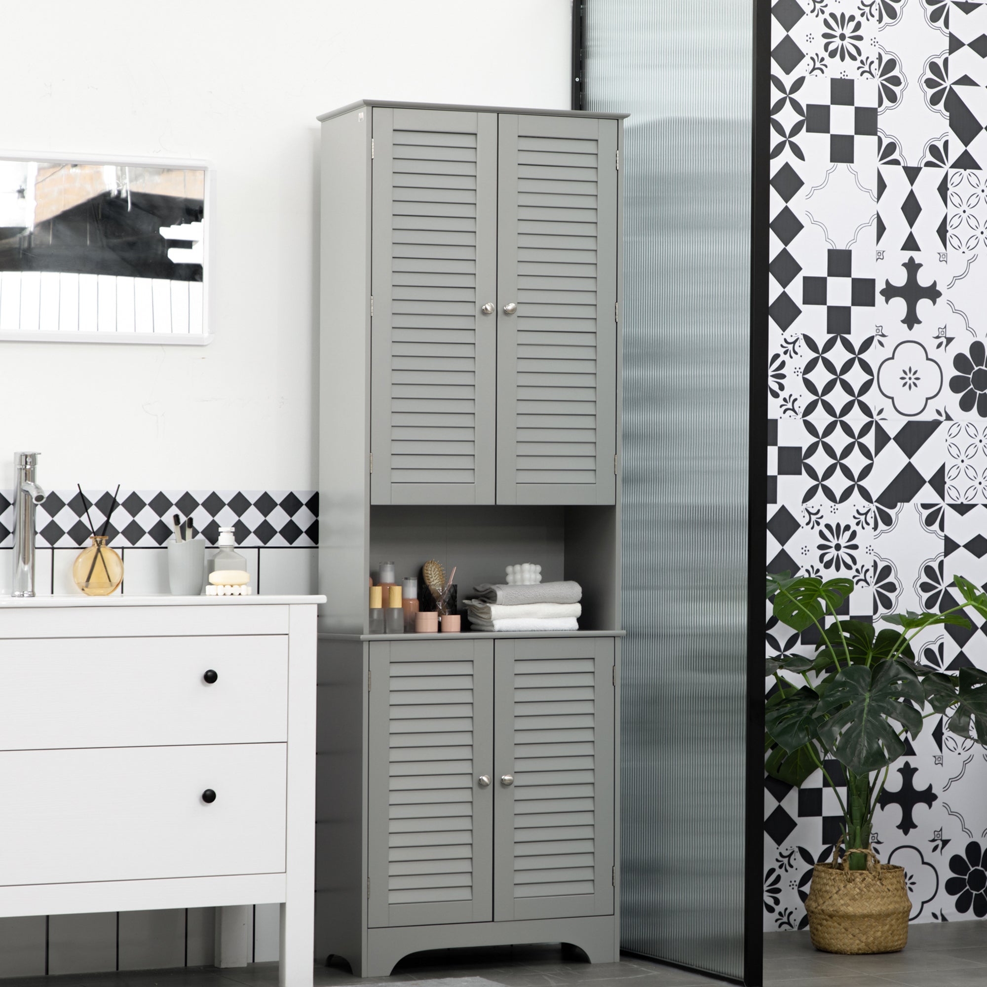 Tall Narrow Bathroom Storage Cabinet with Doors and Shelf Adjustability Gray