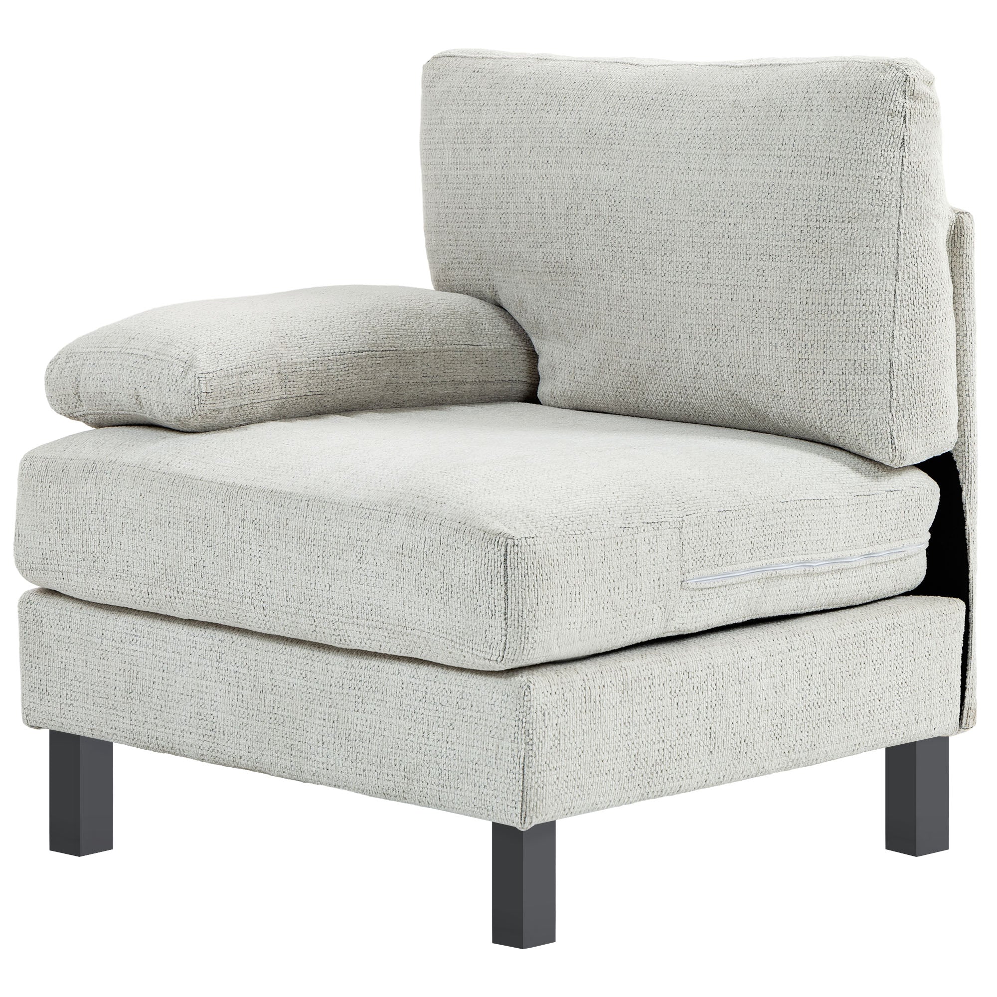 Left Side Module Sofa, Upholstered Armchair w/ Wood Legs & Pocket Spring, Cream White