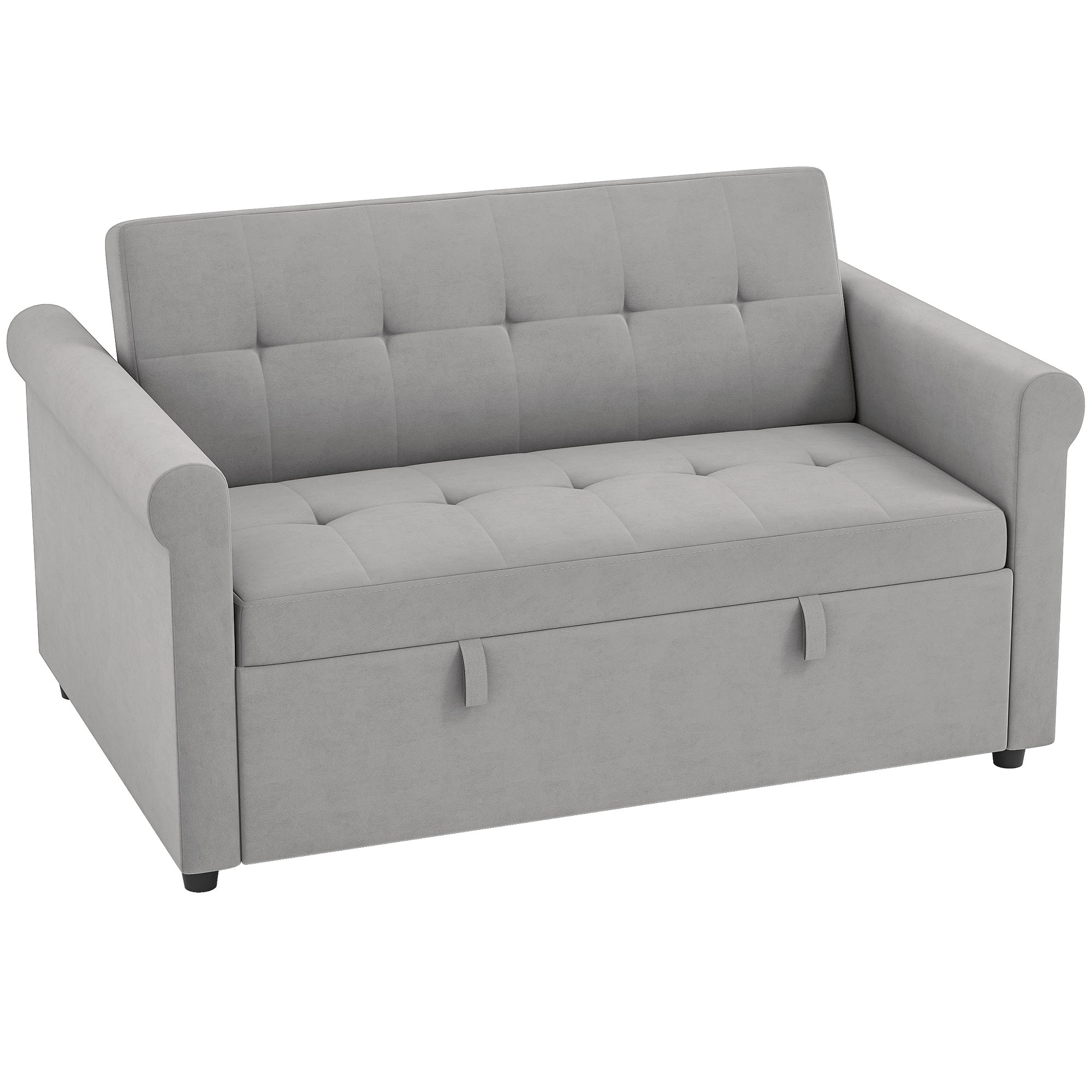 2 Seater Sofa Bed with 7-Position Adjustable Backrest, Convertible Pull Out Sleeper Sofa, Mid-Century Modern Fabric Bed Settee for Living Room, Guest Room, Grey