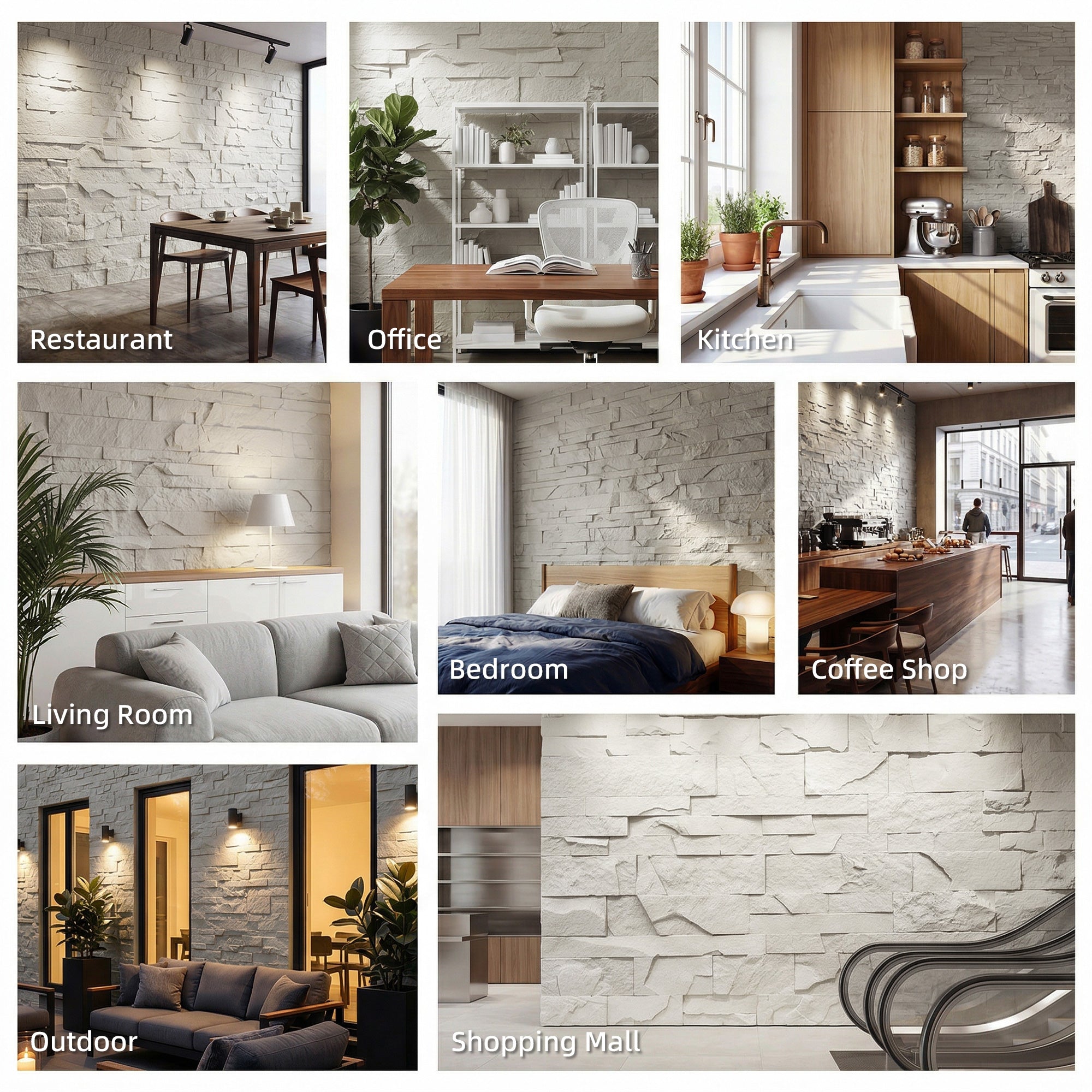 8-Pack 3D Faux Stone Wall Panels, Lightweight Polyurethane Panels for Interior and Exterior Accent Walls, Water-Resistant, 4' x 2', Cover 61.8 Sq.Ft., 0.8" Thick, Light Gray