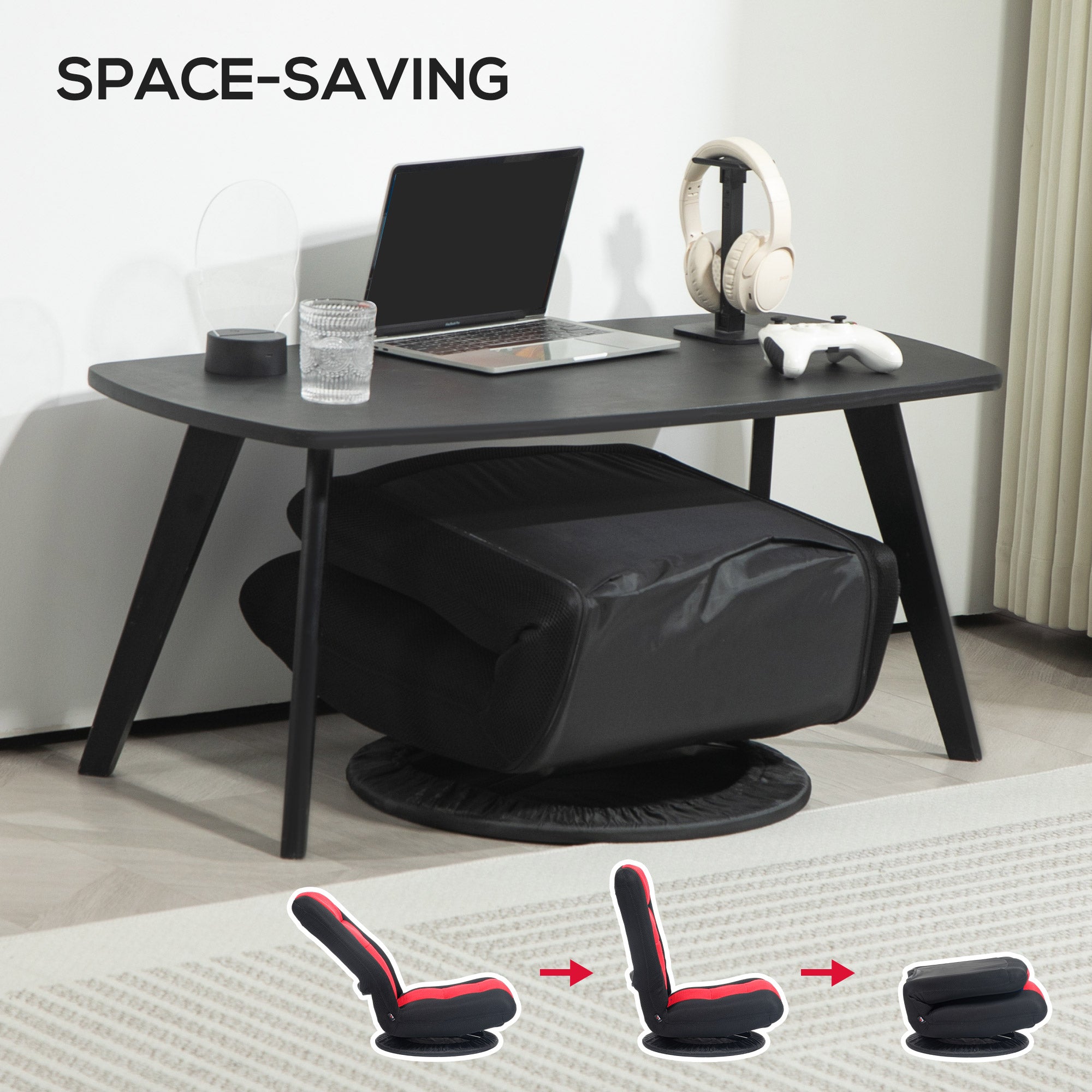 HOMCOM Folding Floor Chair for Adults Teens, 360 Degree Swivel Gaming Chair, 6 Positions Adjustable Lazy Sofa Chair with Padded Backrest for Reading, Gaming, Meditation, Red