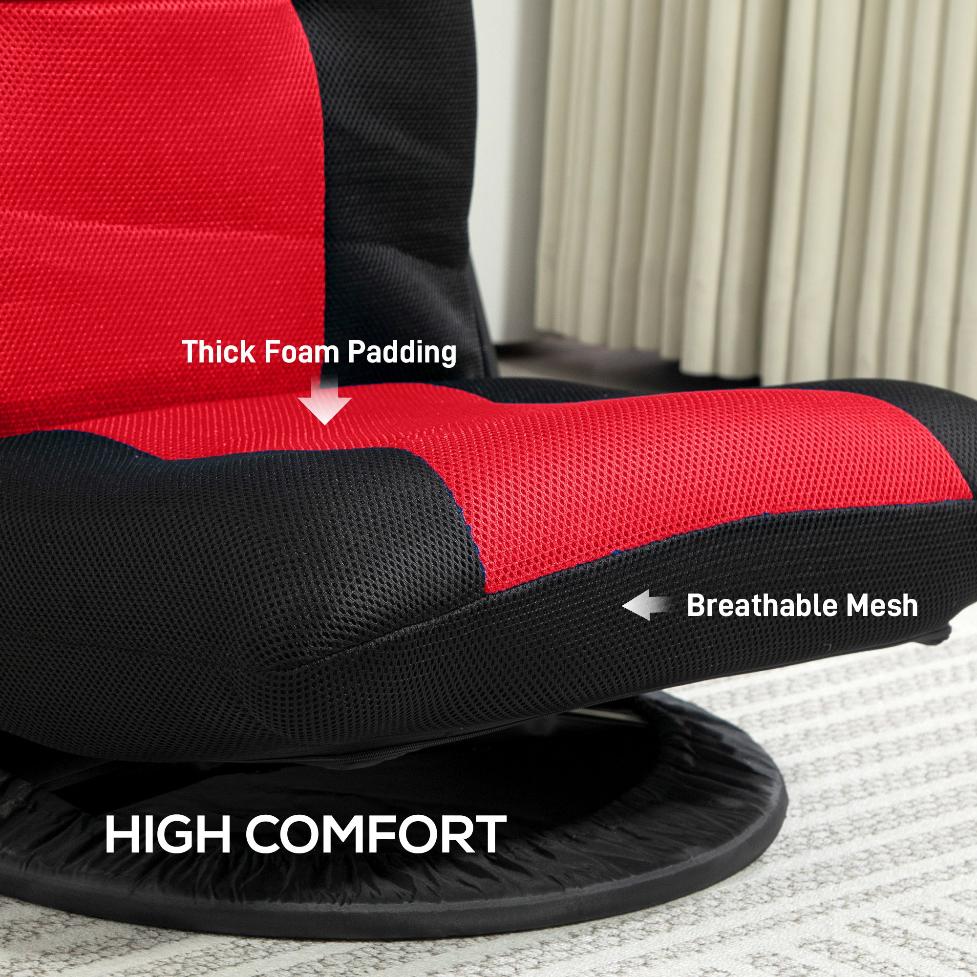 HOMCOM Folding Floor Chair for Adults Teens, 360 Degree Swivel Gaming Chair, 6 Positions Adjustable Lazy Sofa Chair with Padded Backrest for Reading, Gaming, Meditation, Red