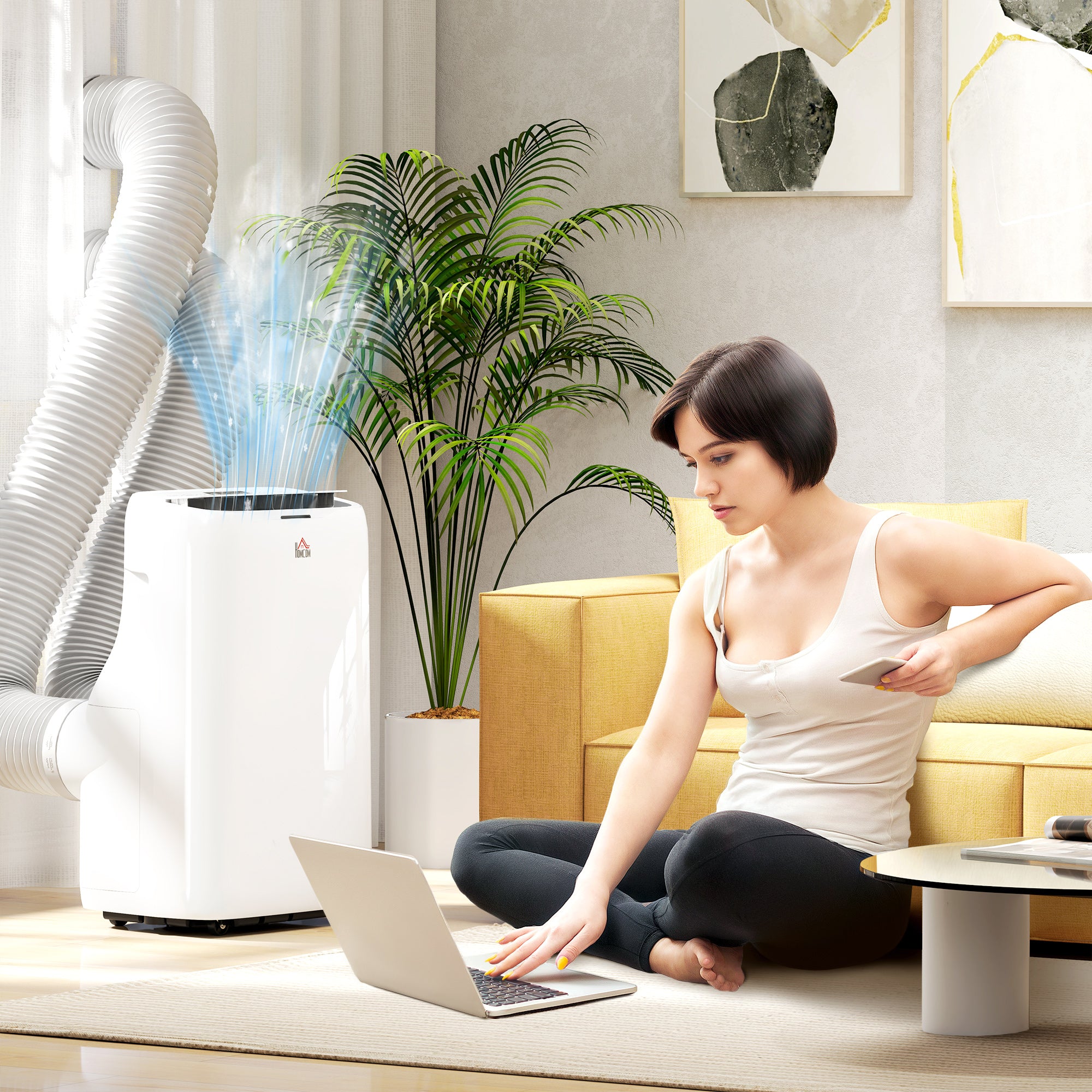 HOMCOM Inverter Portable Air Conditioner, 3-in-1 14000 BTU Dual Hose AC Unit with Cool, Dehumidifier, Fan, for Room up to 700 Sq. ft, 24H Timer On Off, 3 Speeds, Sleep Mode, Remote, Window Kit