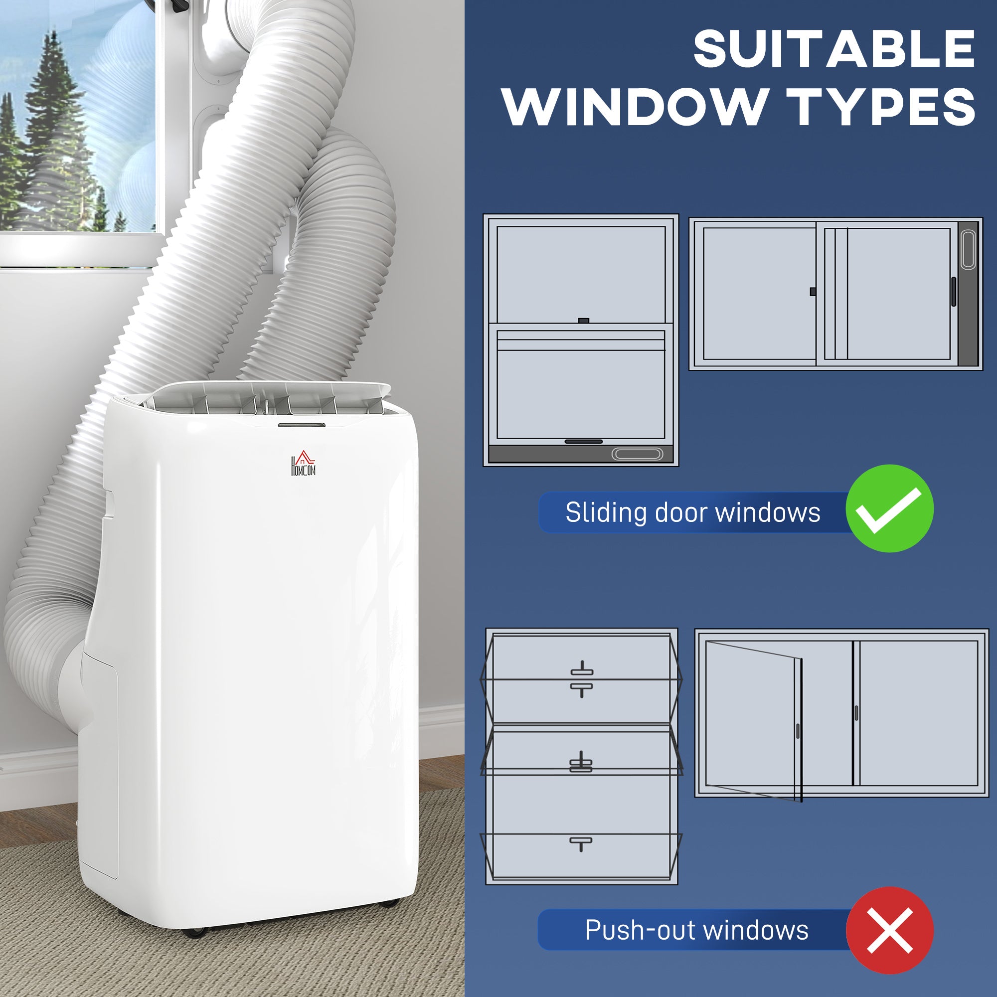 HOMCOM Inverter Portable Air Conditioner, 3-in-1 14000 BTU Dual Hose AC Unit with Cool, Dehumidifier, Fan, for Room up to 700 Sq. ft, 24H Timer On Off, 3 Speeds, Sleep Mode, Remote, Window Kit